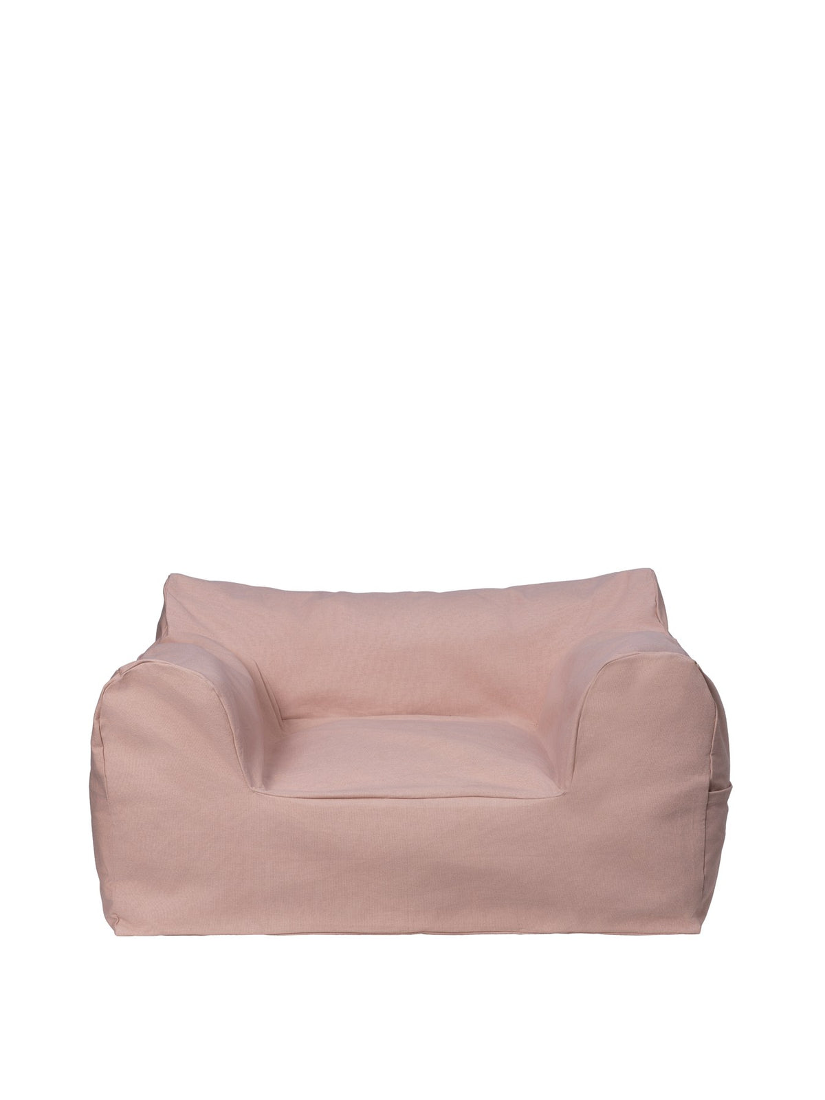 Billow Sitzsack von Ferm Living in Rose, Bezug aus Bio-Baumwolle, tiefe bodennahe Form mit dreiteiliger Tasche an der Seite.