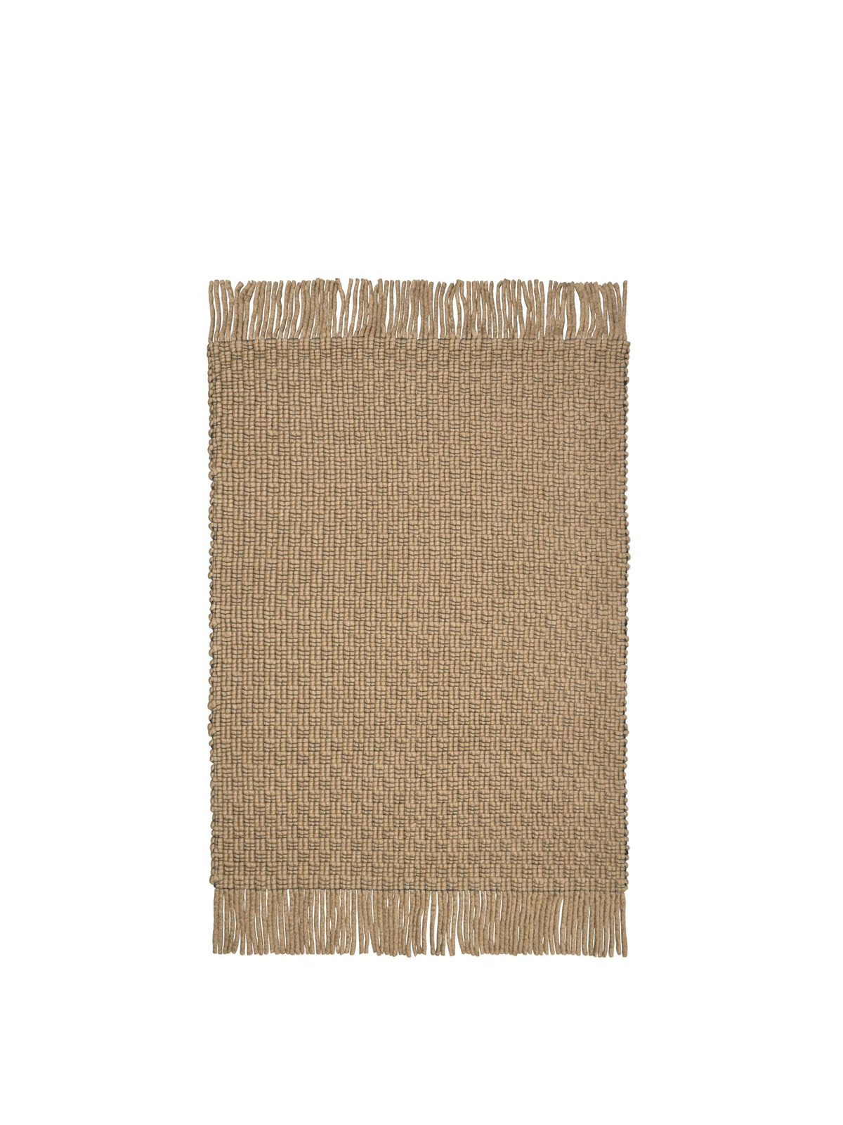 Rechteckiger, handgewebter Teppich aus Wolle und Baumwolle in Off-White und Schwarz mit langen Fransen, Grösse 140 x 200 cm.