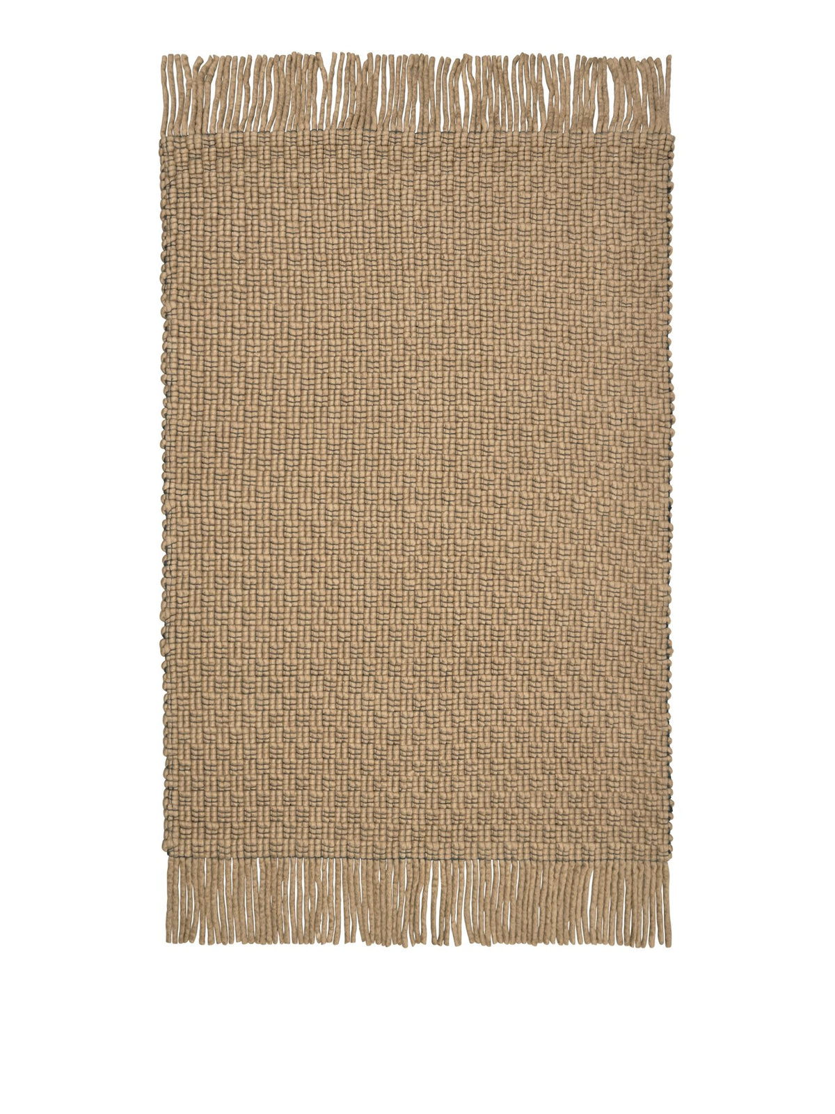 Rechteckiger Teppich aus Wolle und Baumwolle in Off-White und Schwarz mit langen Fransen, handgewebte Struktur, Grösse 200 x 300 cm