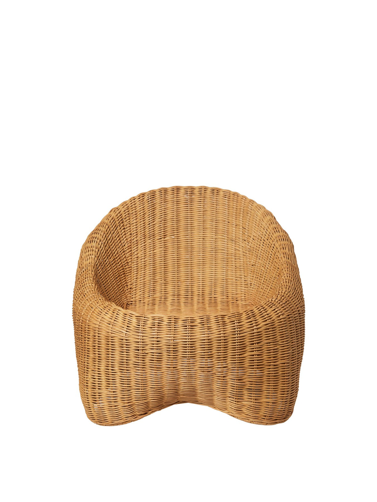 Kinderstuhl Willora aus handgeflochtenem Rattan mit geschwungener Sitzfläche und Rückenlehne, Innenstruktur aus Eisen, Farbe Natur.