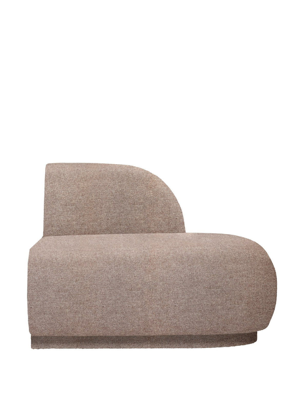 Modulares Sofa Rico Open R von Ferm Living in Kaffee, Stoff Main Line Flax, geschwungene Silhouette, PU-Schaum Sitzfläche.