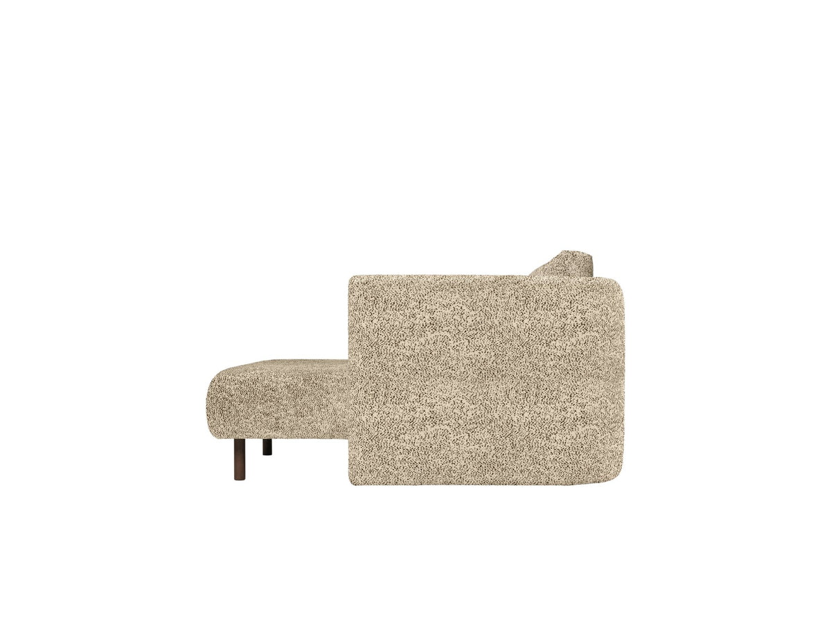 Dase Chaiselongue R Poppy Samt von Ferm Living: L-förmiges Sofa mit Samtbezug in Butter/Black, gepolsterten Beinen aus Massivbirke.