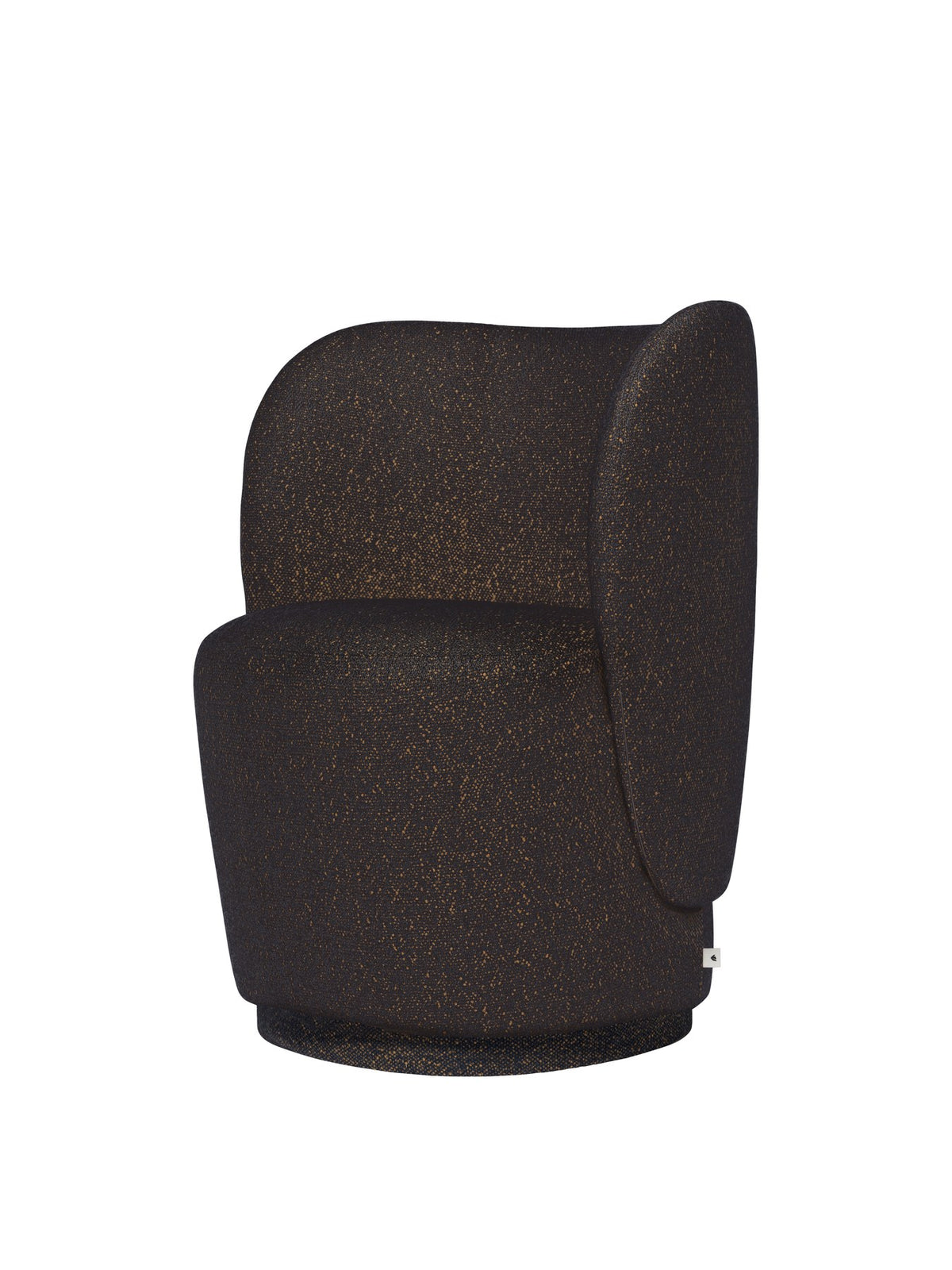 Drehsessel Rico Club in Schwarz/Honig mit Vanir-Stoffbezug aus Wolle und Nylon, geschwungene Form, Sitzfläche und Rückenlehne aus Formschaum.