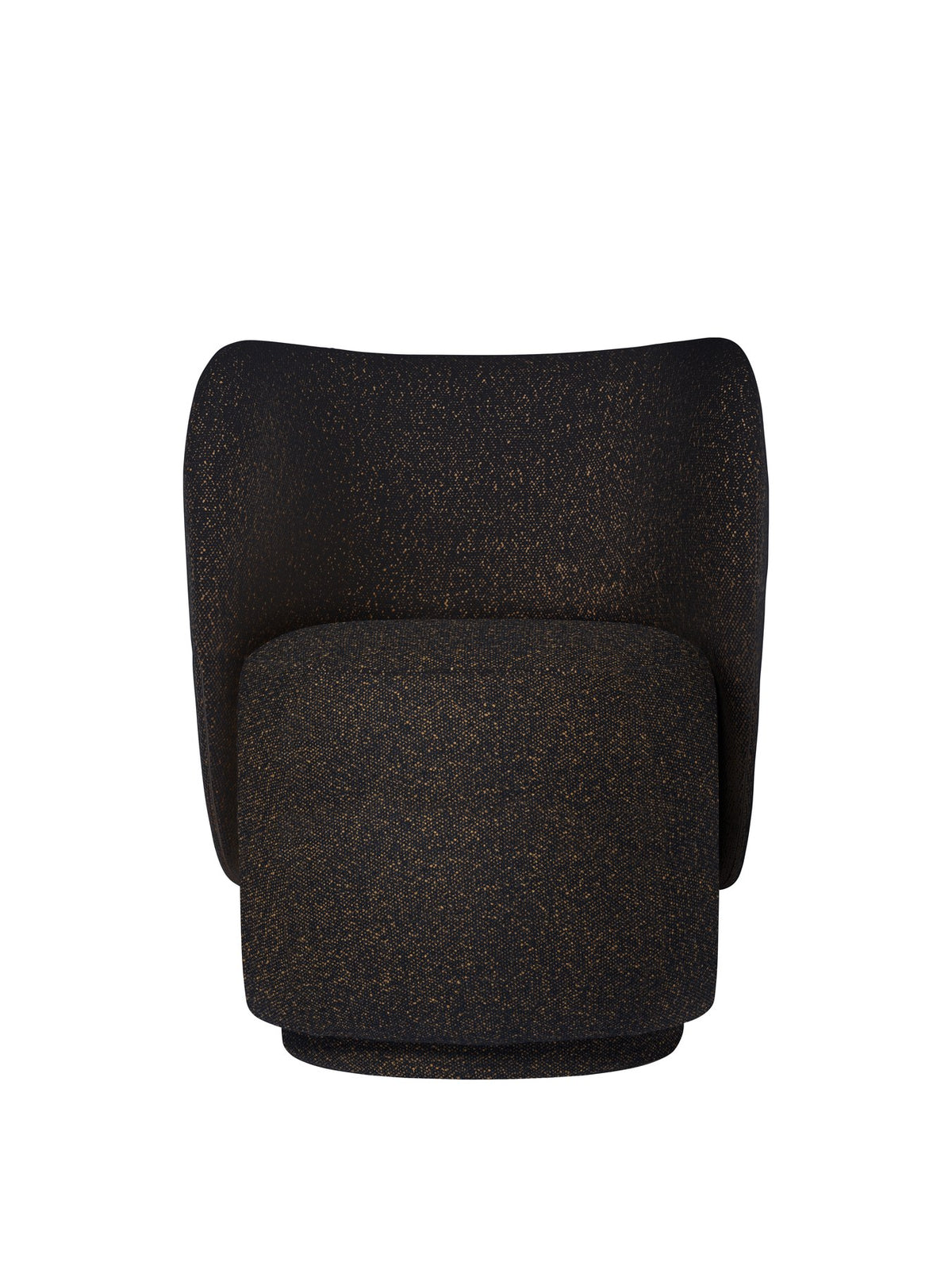 Drehsessel Rico Club in Schwarz/Honig mit Vanir-Stoffbezug aus Wolle und Nylon, geschwungene Form, Sitzfläche und Rückenlehne aus Formschaum.