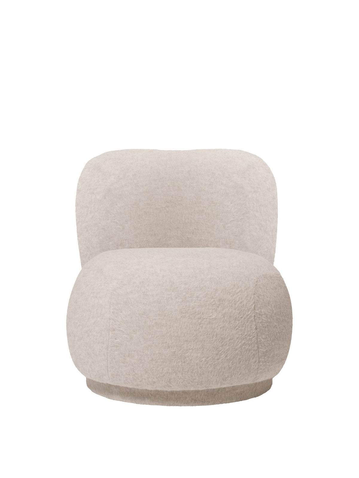 Sessel Rico Lounge Piccolo Soft Alpaca von Ferm Living in Natur, Bezug aus Neuwolle und Alpaka, runde geschwungene Form mit niedrigen Füssen.