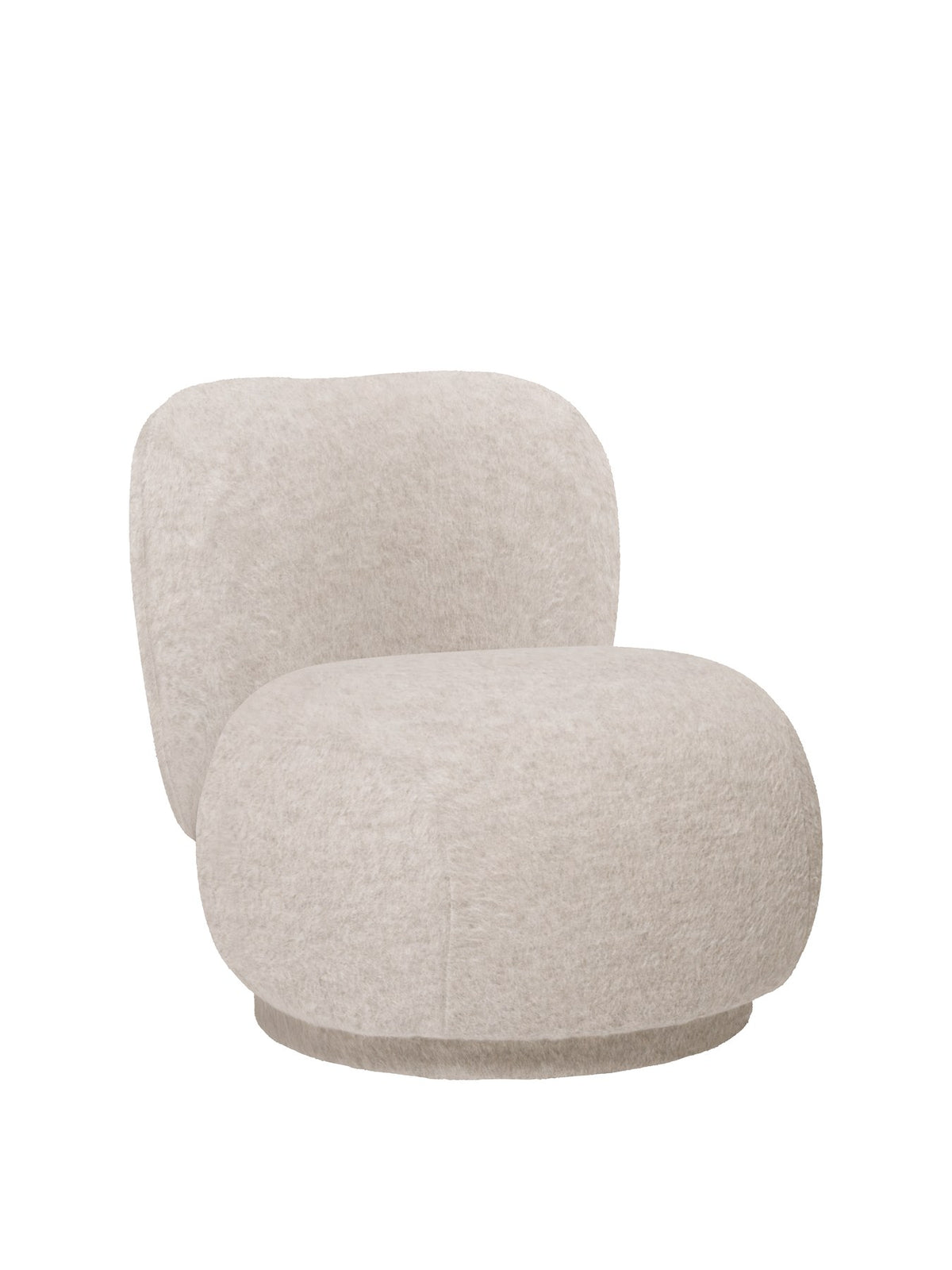 Sessel Rico Lounge Piccolo Soft Alpaca von Ferm Living in Natur, Bezug aus Neuwolle und Alpaka, runde geschwungene Form mit niedrigen Füssen.