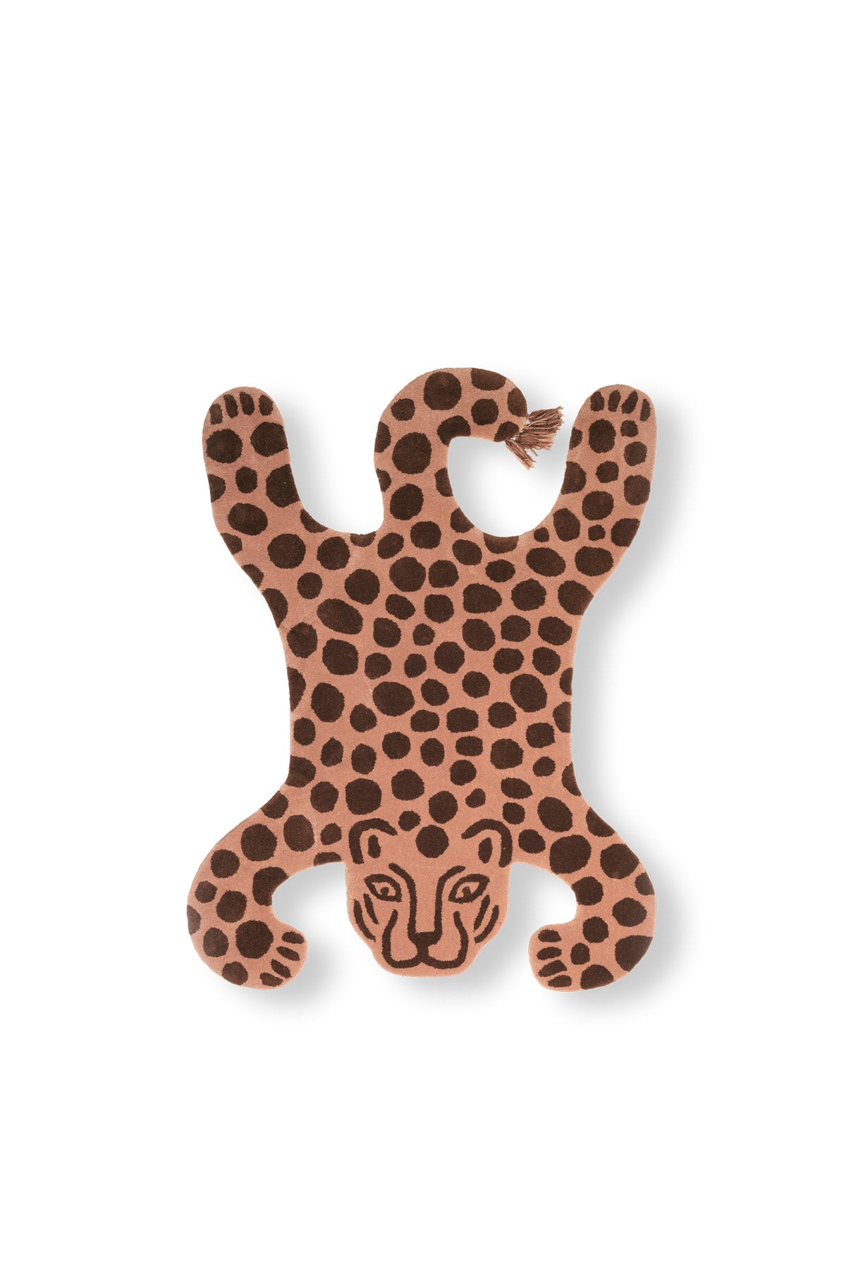 Tuft-Teppich in Tigerform von Ferm Living, Vorderseite aus neuseeländischer Wolle, Rückseite aus Baumwolle, im Kinderzimmer platziert