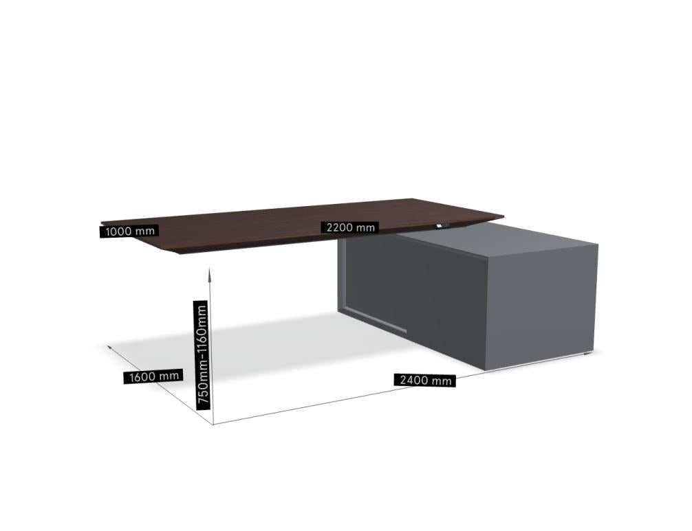 Gravity GAV1P - Chefschreibtisch mit Höhenverstellung in Furnier Amerkian. Nussbaum präsentiert im Onlineshop von KAQTU Design AG. Schreibtisch ist von Mdd