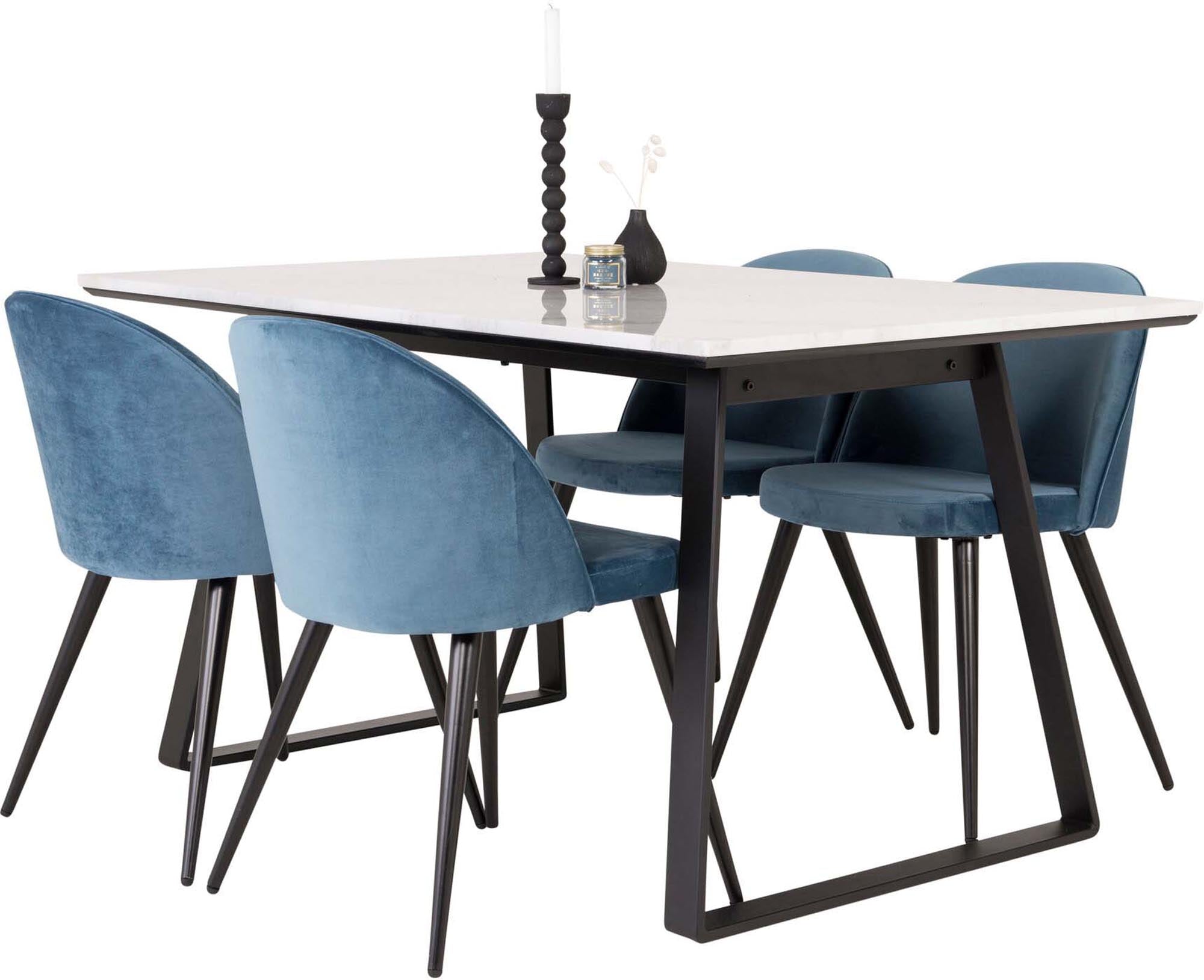 Luxuriöses Estelle Esszimmerset: 140cm Tisch mit 4 Samtstühlen.