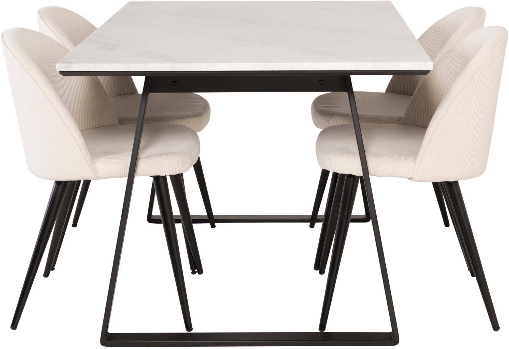 Stilvolles Esszimmerset Estelle: 140cm Tisch mit 4 Samtstühlen.