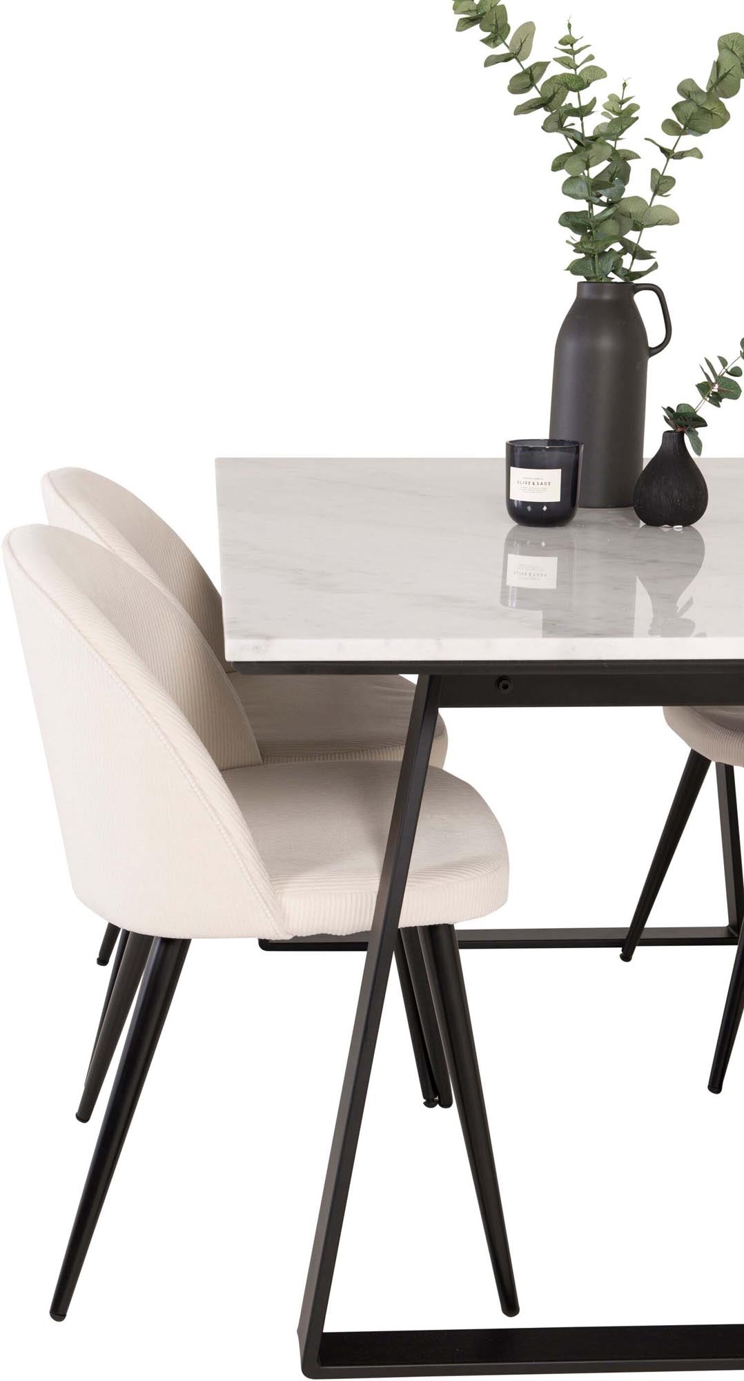 Stilvolles Esszimmerset Estelle: 140cm Tisch mit 4 Samtstühlen.