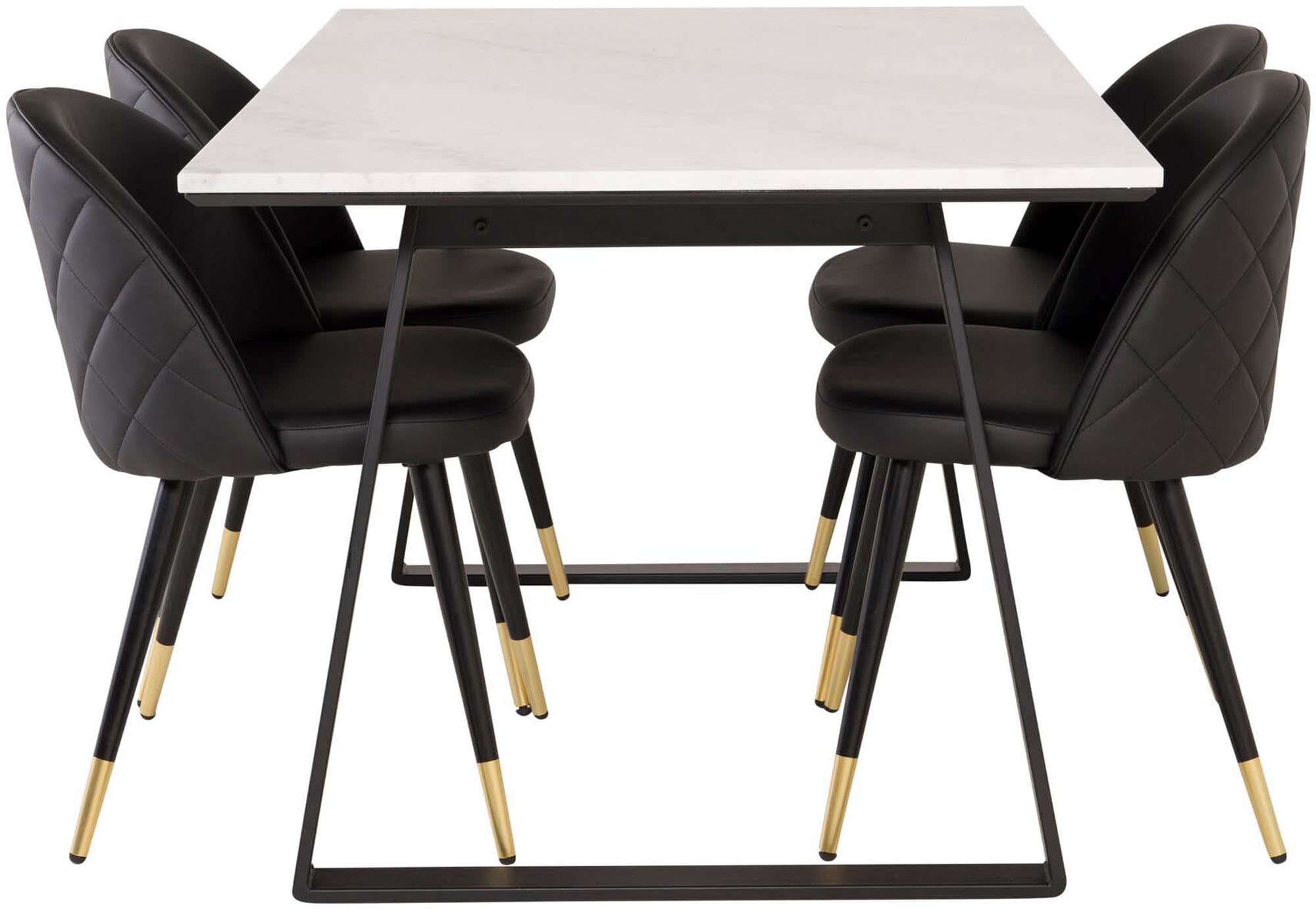 Estelle Esszimmerset: 140cm Tisch & 4 luxuriöse Samtstühle von Venture.