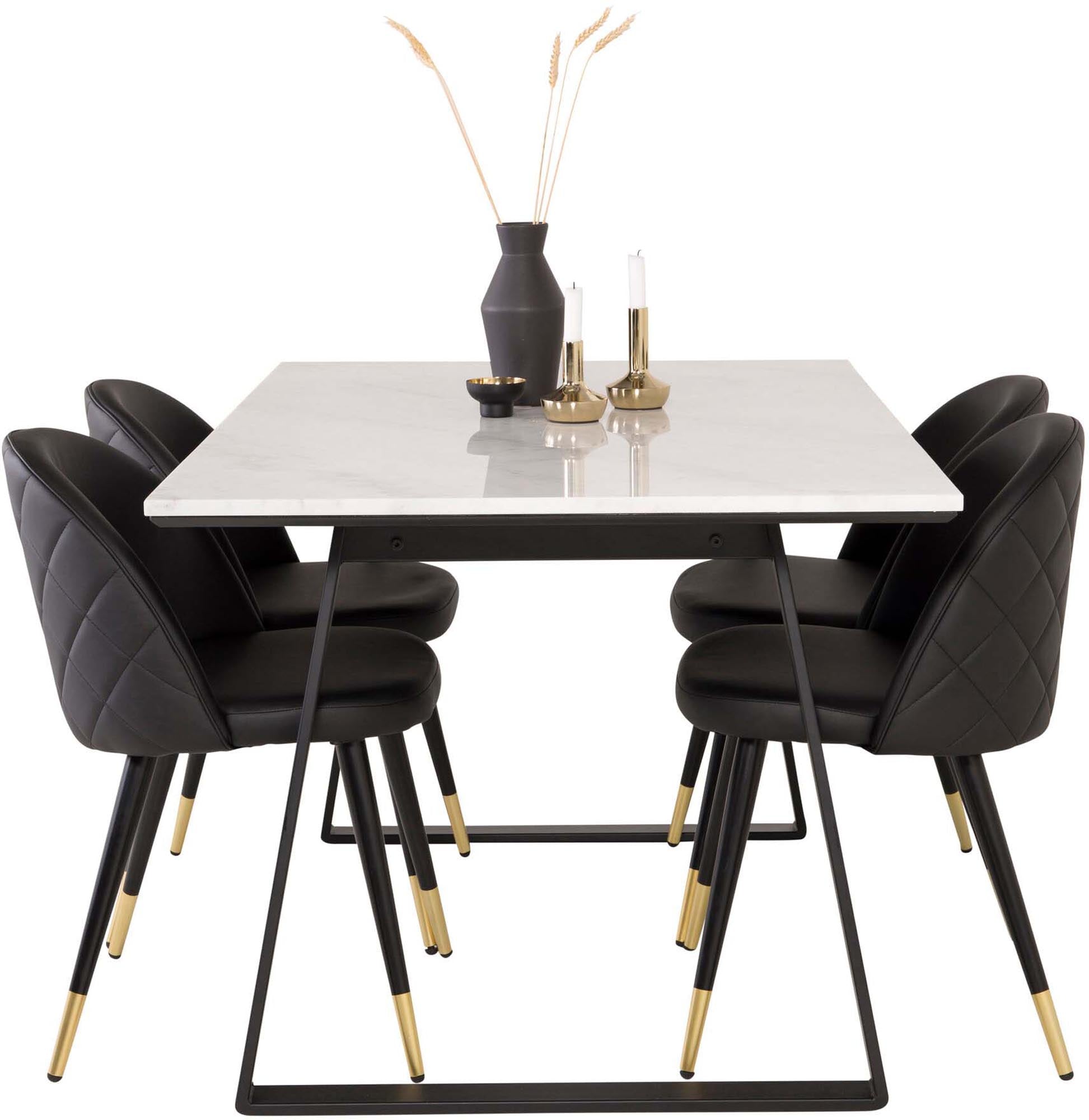 Luxuriöses Estelle Esszimmerset: 140cm Tisch & 4 Samtstühle von Venture.