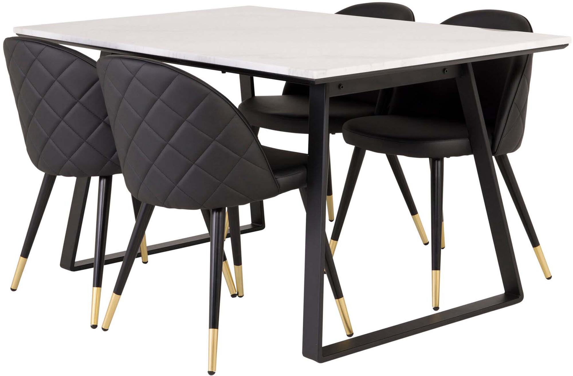 Elegantes Estelle Esszimmerset: 140cm Tisch mit 4 Samtstühlen.