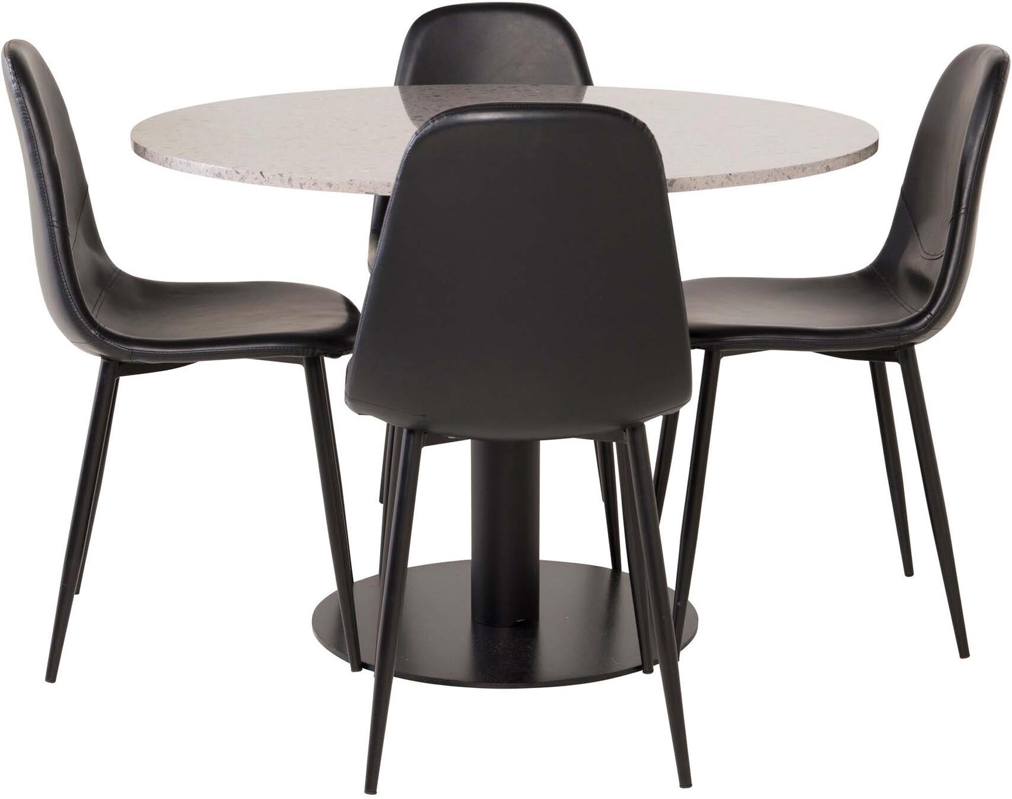 Razzia Esszimmerset + Polar: Eleganter Esstisch mit pflegeleichter marmorierter Platte und bequemen Samtstühlen für ein modernes Wohnambiente.