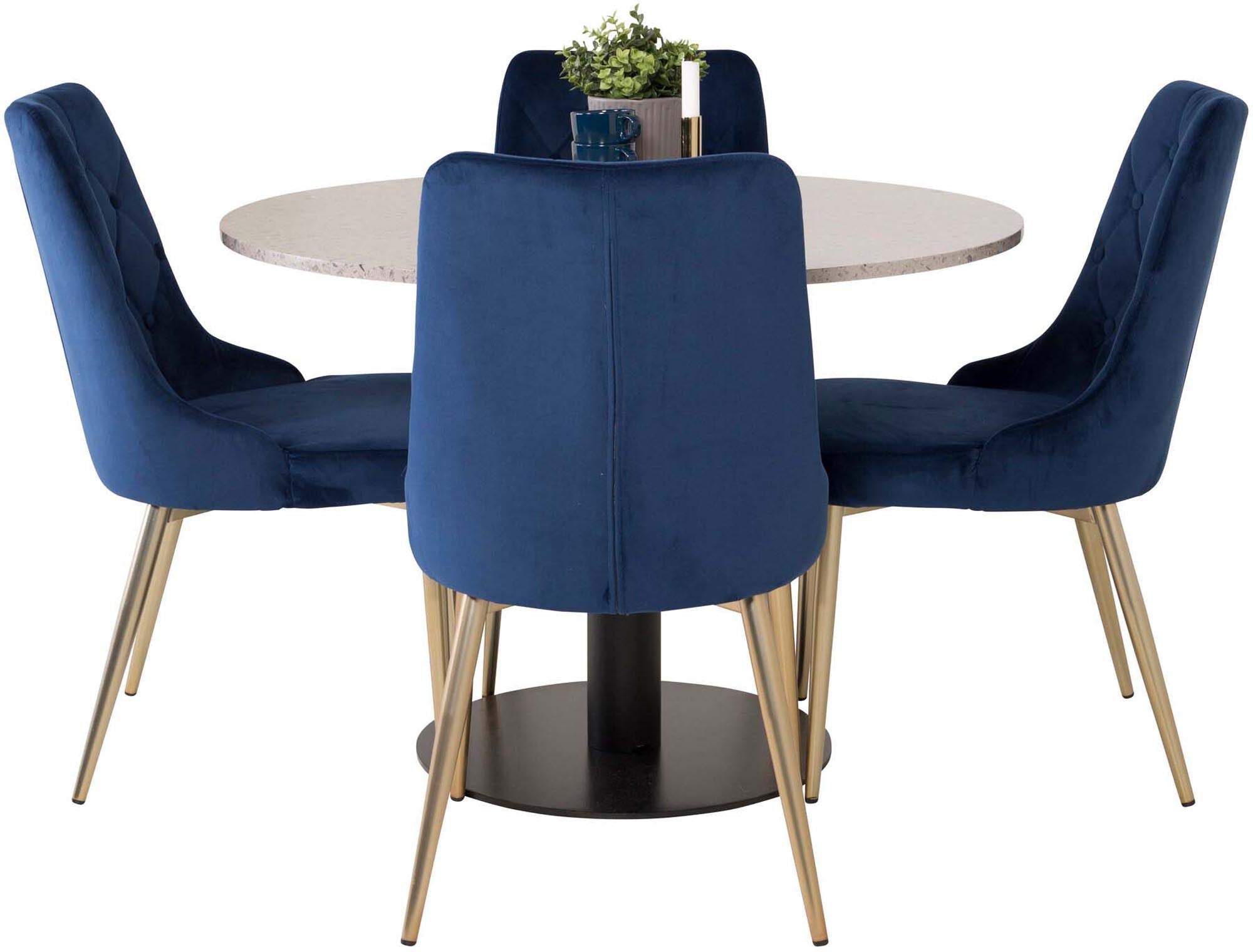 Razzia Esszimmerset + Velvet Deluxe ⌀106cm/4St. in Schwarz / Blau / Gold präsentiert im Onlineshop von KAQTU Design AG. Esszimmerset ist von Venture Home