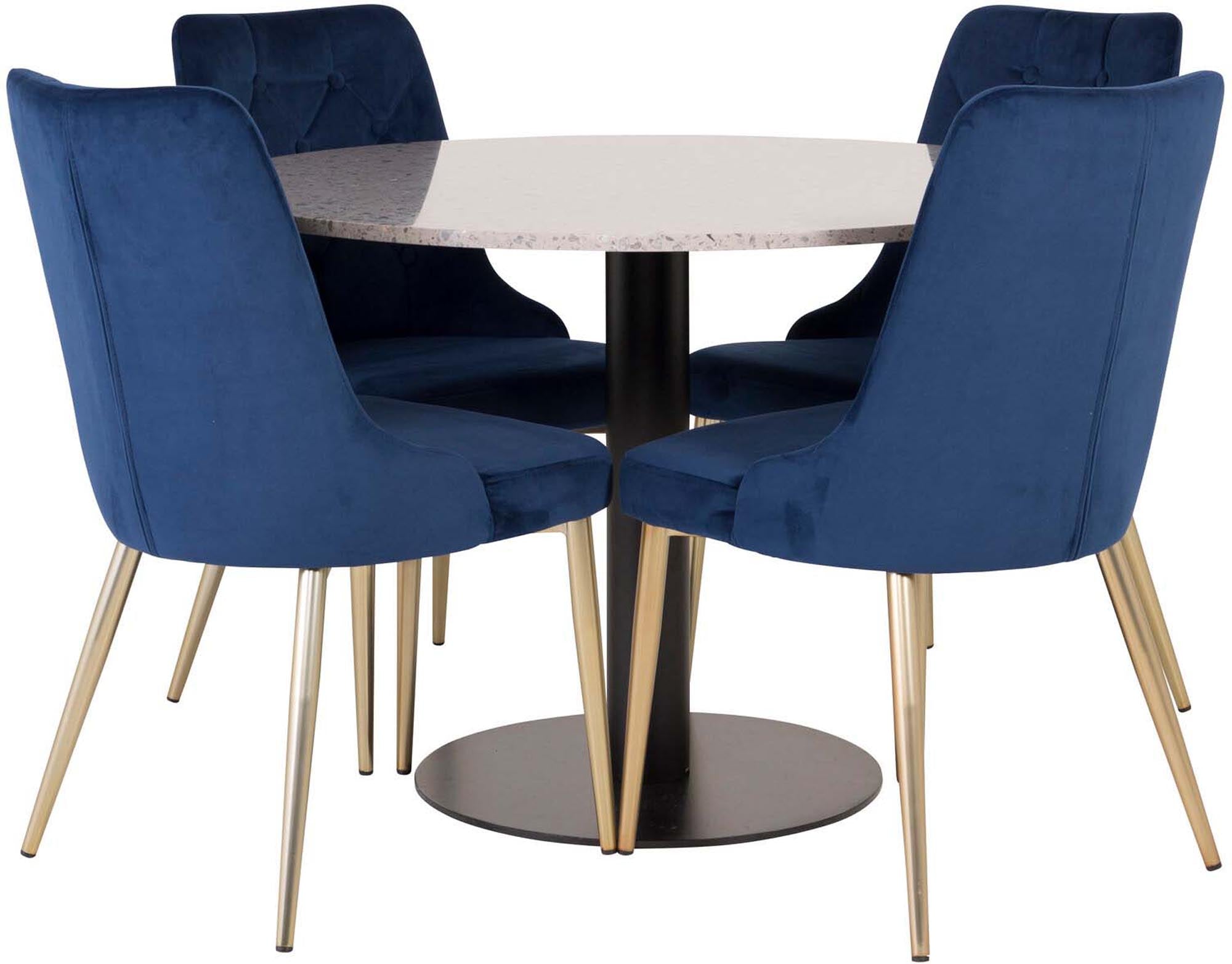 Razzia Esszimmerset + Velvet Deluxe ⌀106cm/4St. in Schwarz / Blau / Gold präsentiert im Onlineshop von KAQTU Design AG. Esszimmerset ist von Venture Home