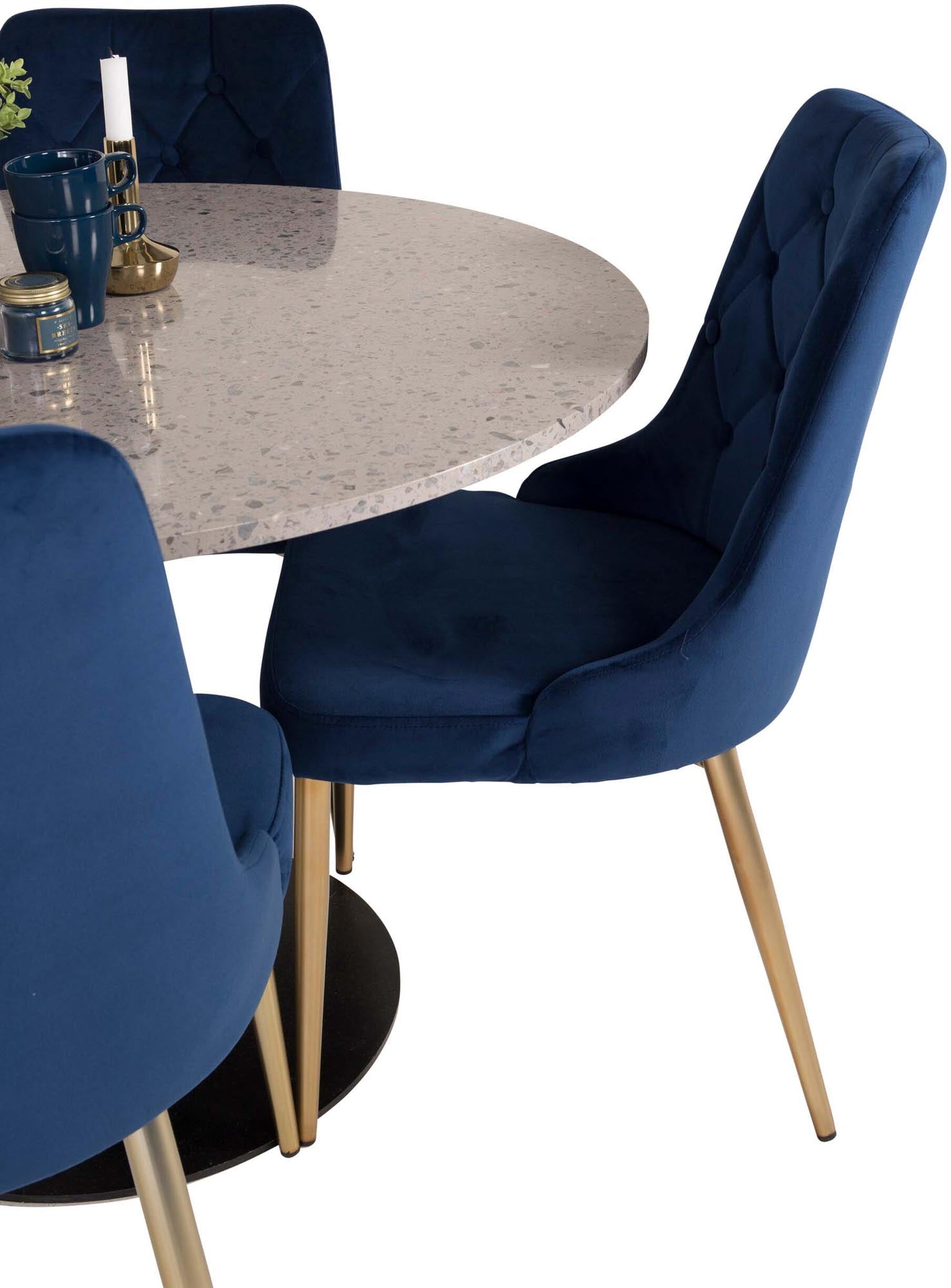 Razzia Esszimmerset + Velvet Deluxe ⌀106cm/4St. in Schwarz / Blau / Gold präsentiert im Onlineshop von KAQTU Design AG. Esszimmerset ist von Venture Home