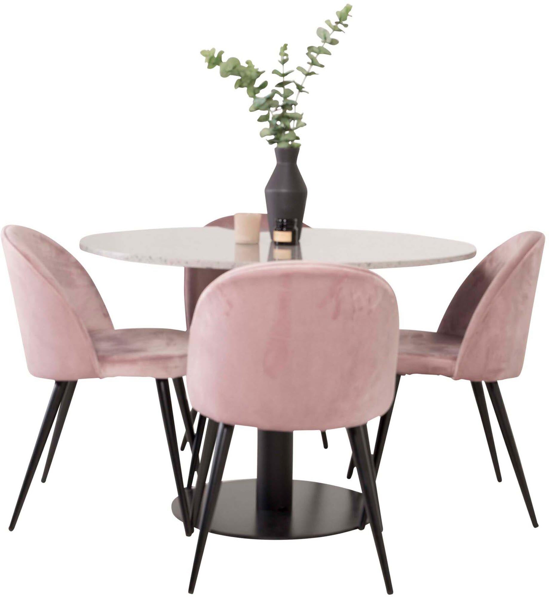 Modernes Razzia Esszimmerset von Venture Home: Stilvoller Tisch mit 4 samtigen Stühlen, ideal für gemütliche Essmomente.