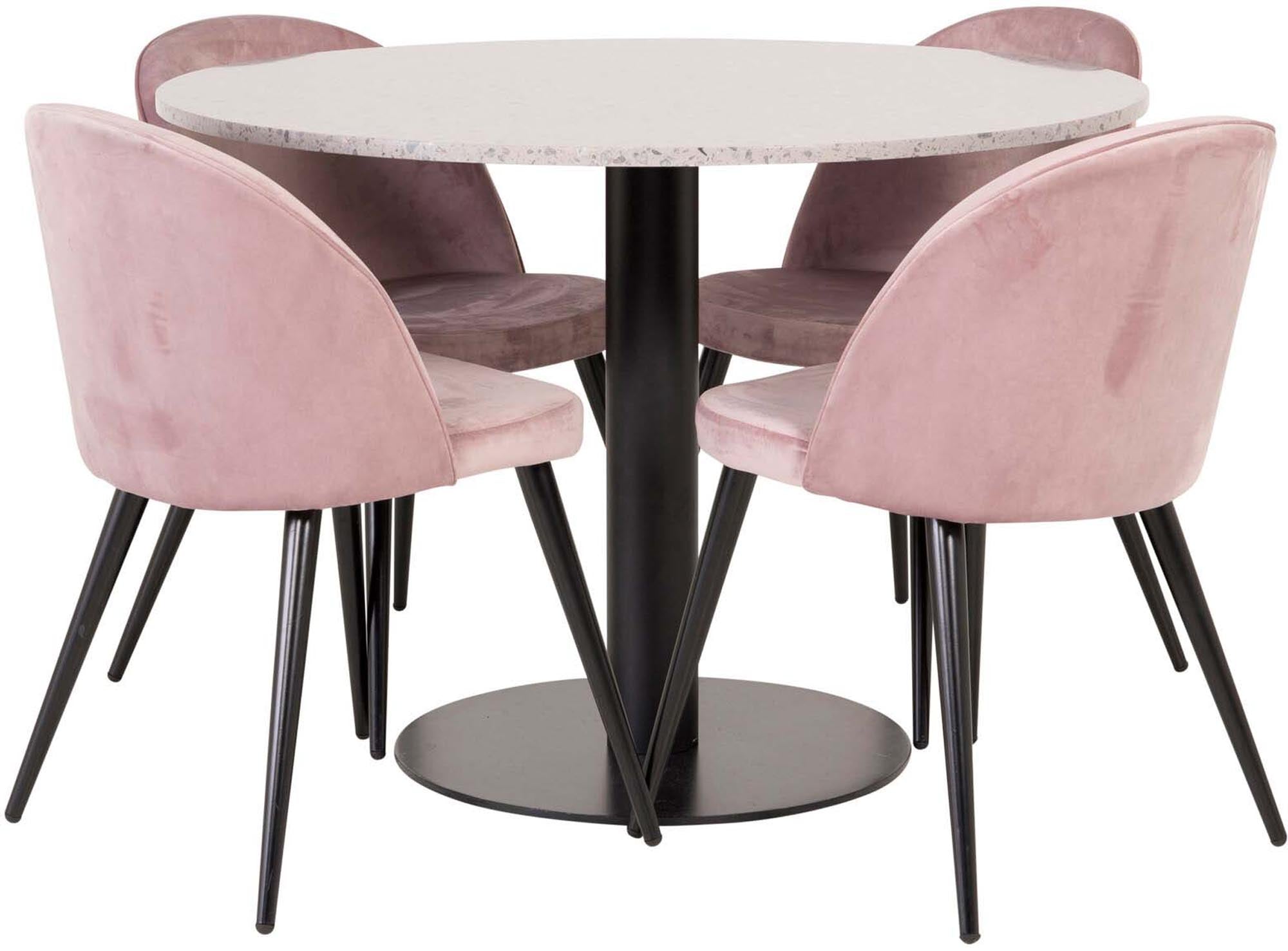 Elegantes Razzia Esszimmerset von Venture Home: Moderner Tisch (106 cm) und 4 stilvolle Velvet-Stühle für höchsten Komfort und zeitloses Design.