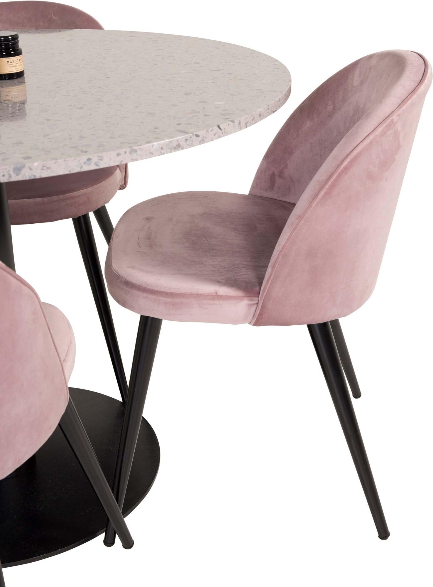 Elegantes Razzia Esszimmerset mit Velvet-Tisch, 106cm, 4 Stühle.