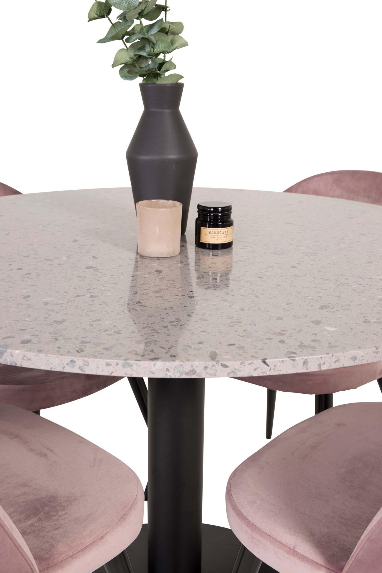 Modernes Razzia Esszimmerset von Venture Home: Stilvoller 106 cm Tisch mit 4 bequemen Velvet-Stühlen für unvergessliche Essmomente.