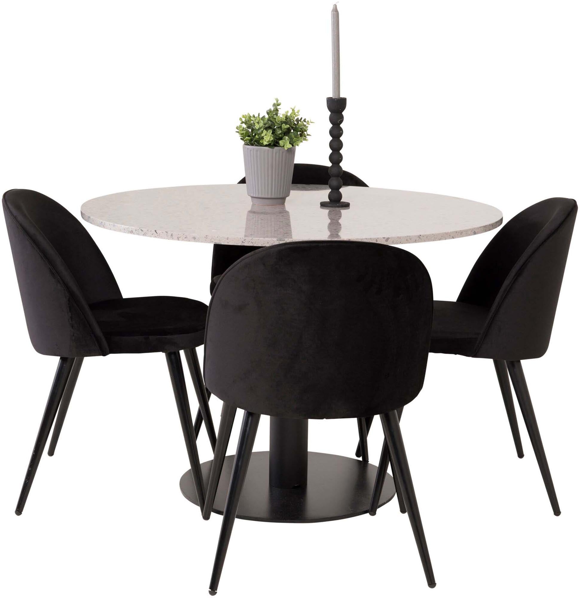 Elegantes Razzia Esszimmerset von Venture Home: Moderner Tisch (106 cm) und 4 stilvolle Velvet-Stühle für höchsten Komfort und zeitloses Design.
