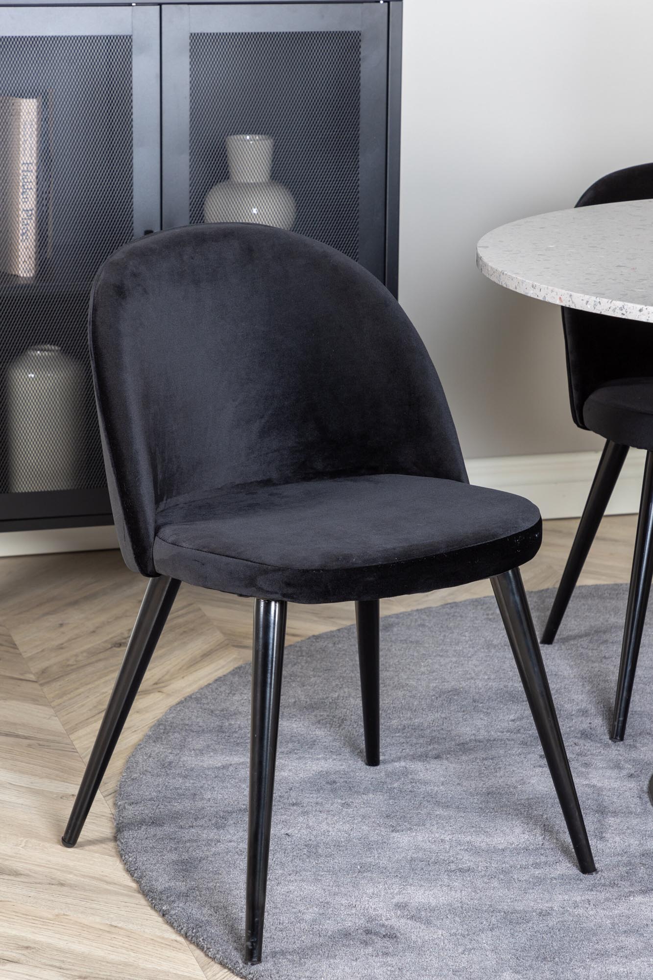 Elegantes Razzia Esszimmerset: Velvet-Tisch mit 4 Stühlen, 106cm.