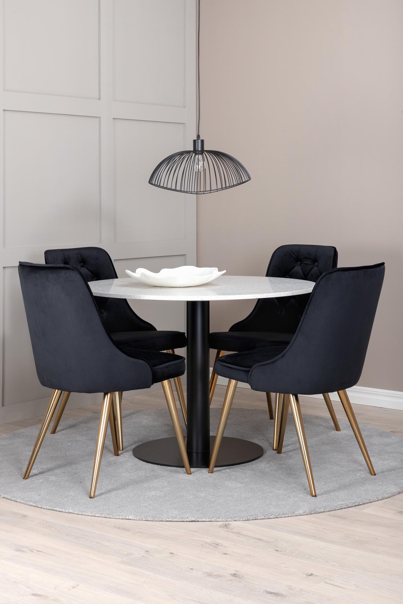 Razzia Esszimmerset + Velvet Deluxe ⌀106cm/4St. in Weiss / Schwarz / Gold präsentiert im Onlineshop von KAQTU Design AG. Esszimmerset ist von Venture Home