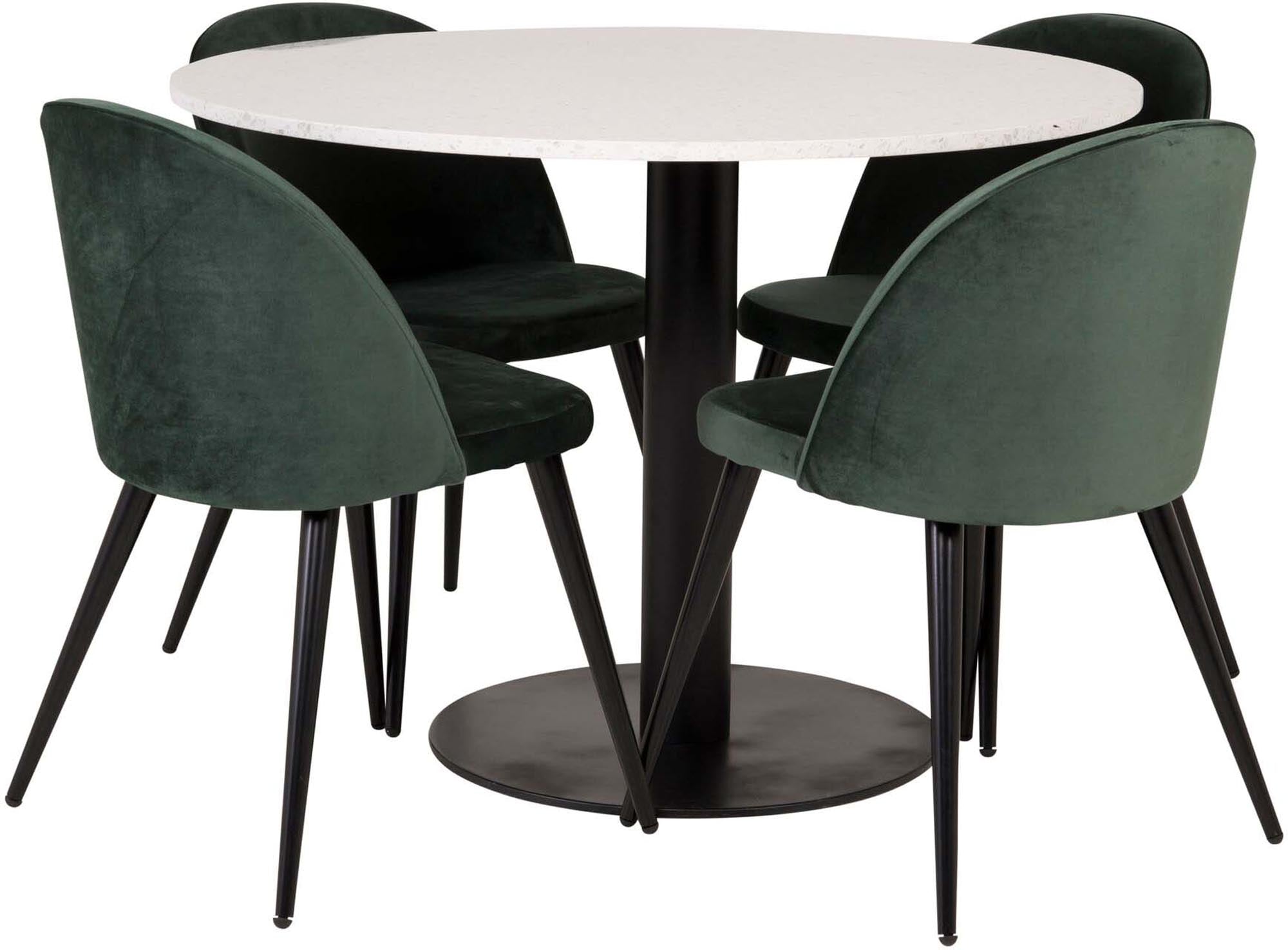 Luxuriöses Razzia Esszimmerset: Velvet-Tisch mit 4 Stühlen, 106cm.