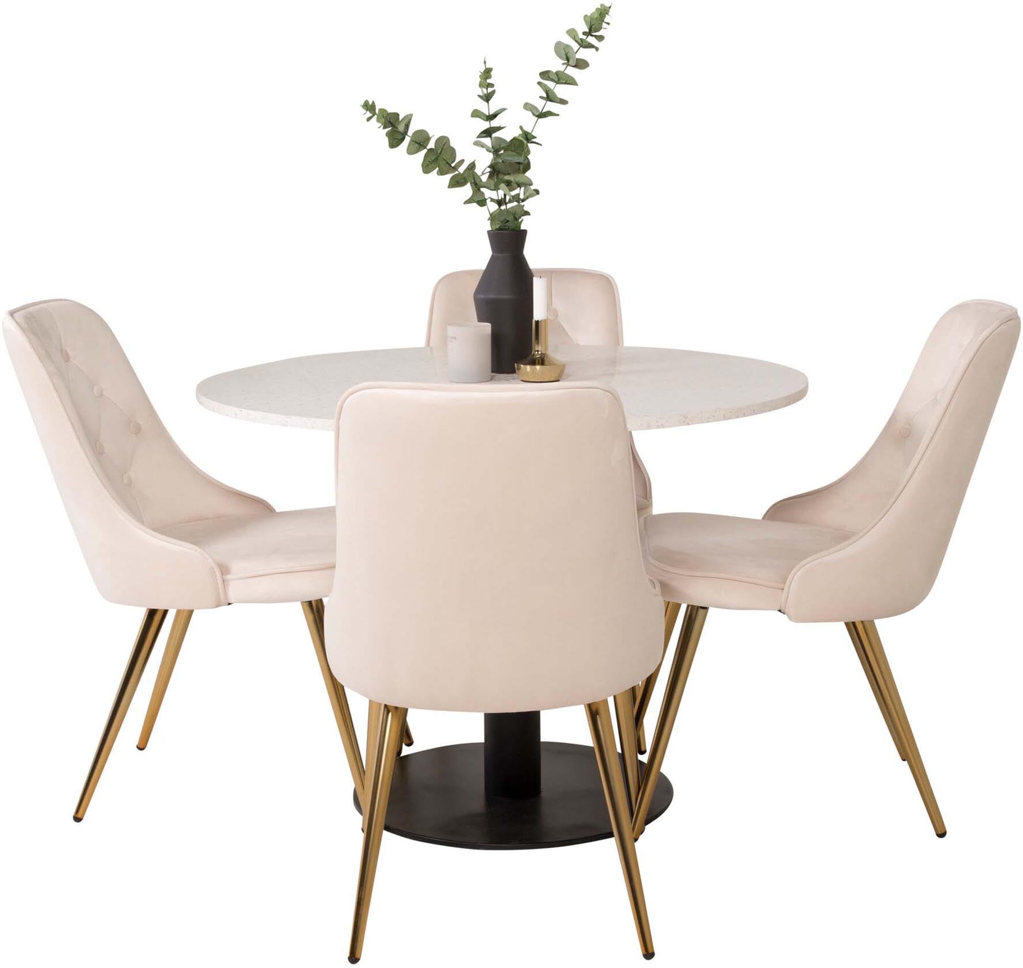 Razzia Esszimmerset + Velvet Deluxe ⌀106cm/4St. in Beige / Gold präsentiert im Onlineshop von KAQTU Design AG. Esszimmerset ist von Venture Home