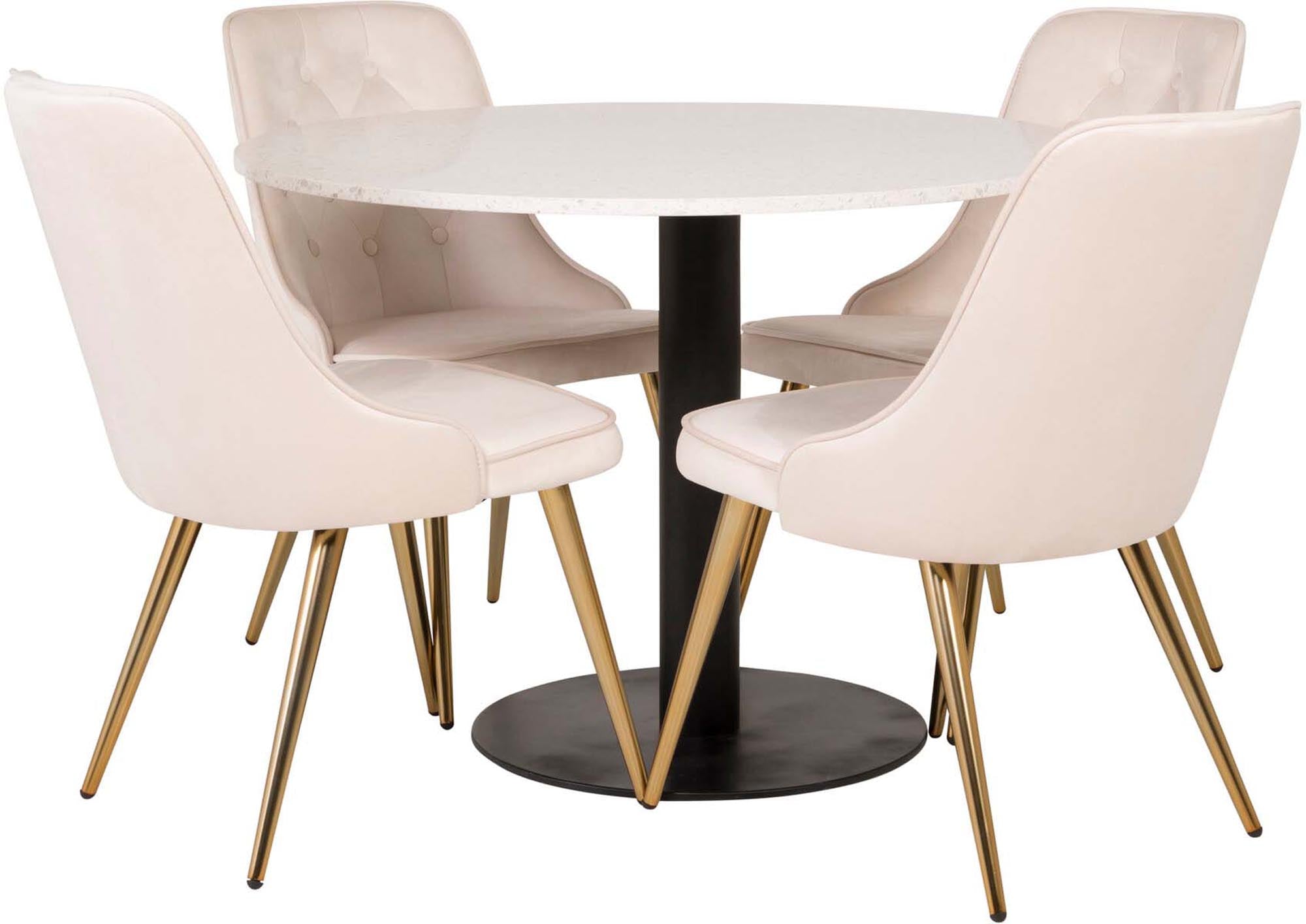 Razzia Esszimmerset + Velvet Deluxe ⌀106cm/4St. in Beige / Gold präsentiert im Onlineshop von KAQTU Design AG. Esszimmerset ist von Venture Home
