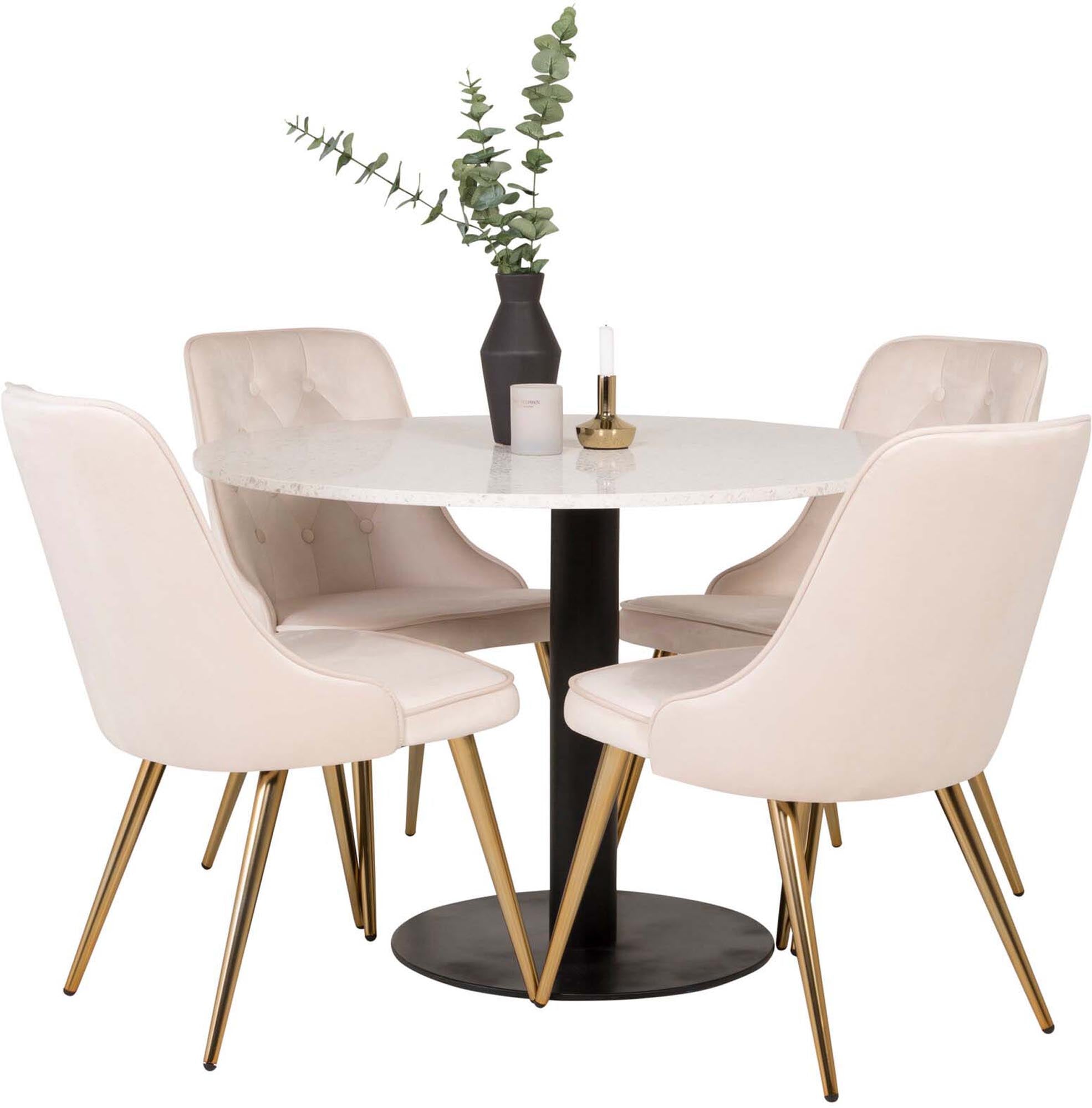 Razzia Esszimmerset + Velvet Deluxe ⌀106cm/4St. in Beige / Gold präsentiert im Onlineshop von KAQTU Design AG. Esszimmerset ist von Venture Home