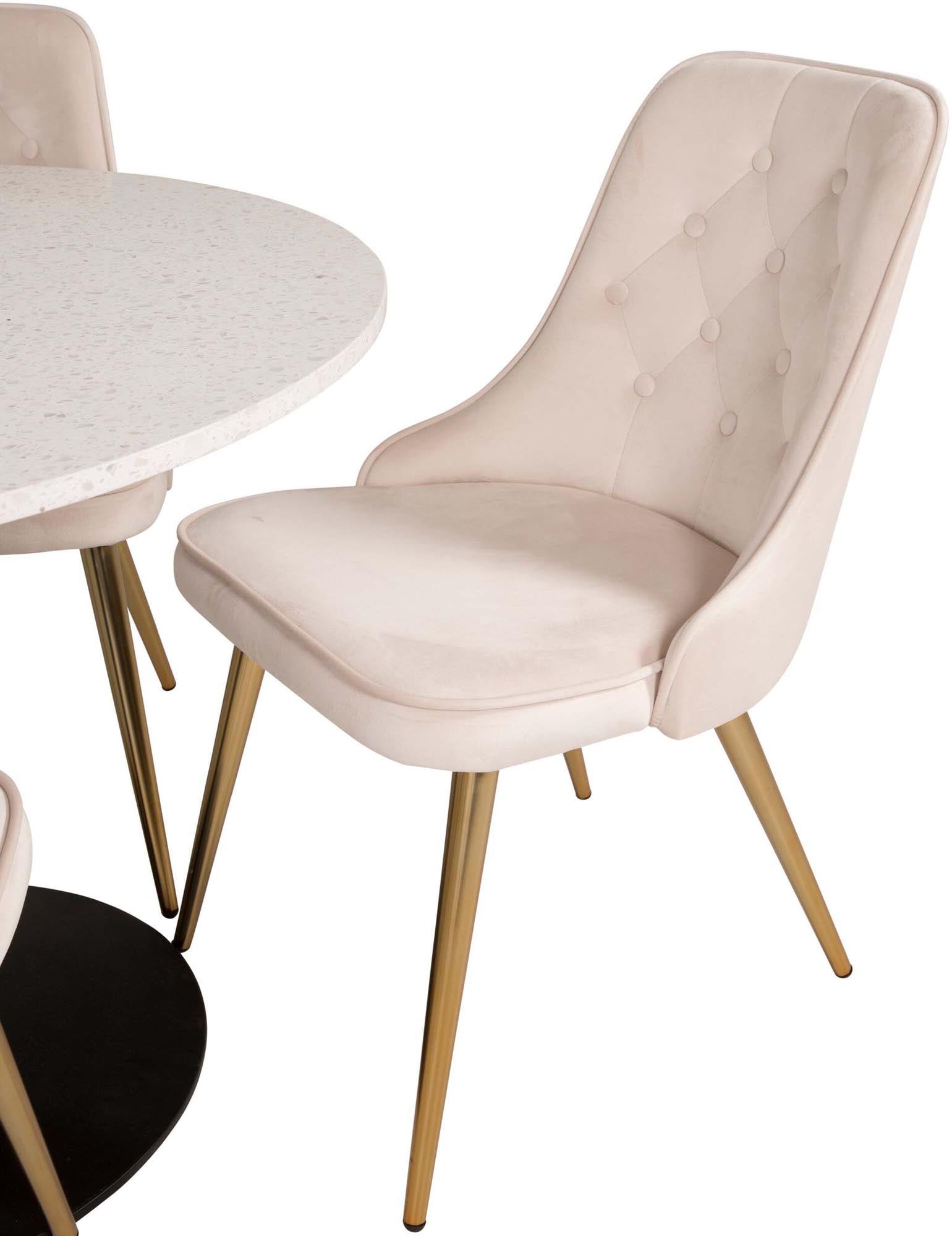 Razzia Esszimmerset + Velvet Deluxe ⌀106cm/4St. in Beige / Gold präsentiert im Onlineshop von KAQTU Design AG. Esszimmerset ist von Venture Home