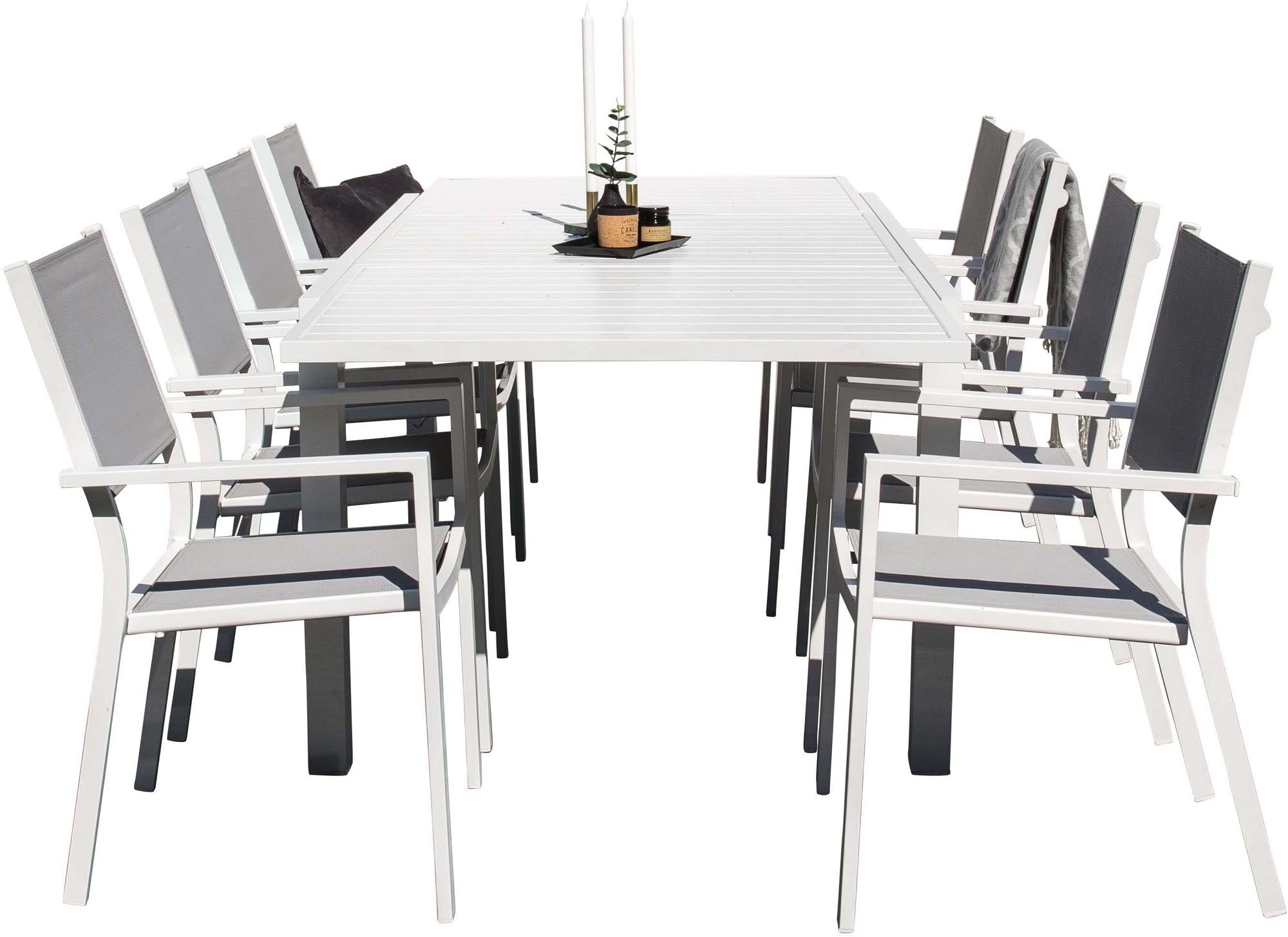 Marbella Outdoor-Tischset ausziehbar + Copacabana 160cm/8St. in Grau präsentiert im Onlineshop von KAQTU Design AG. Gartentischset ist von Venture Home
