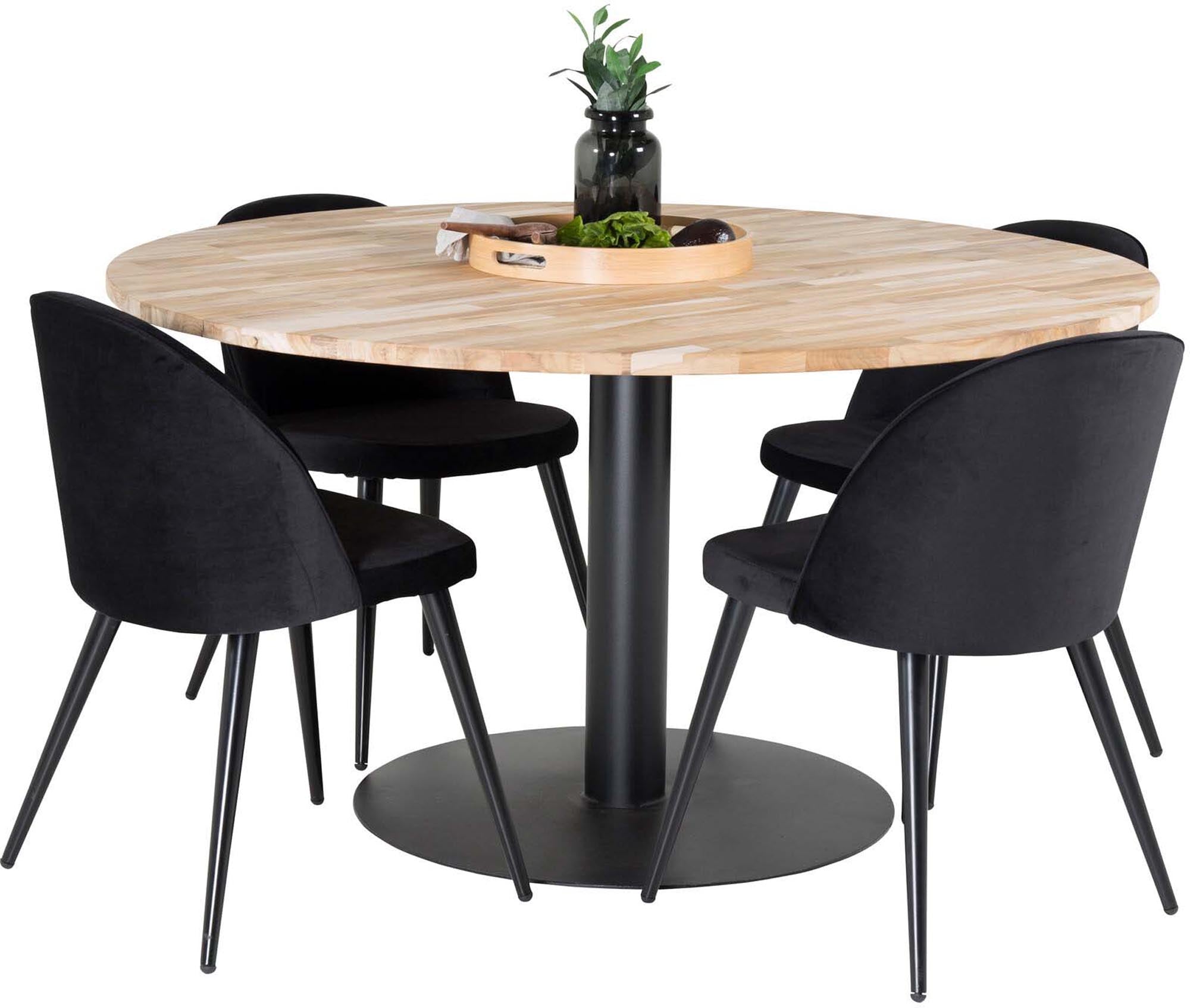 Cirebon Esszimmerset: Runde Samttischgruppe für stilvolles Ambiente.