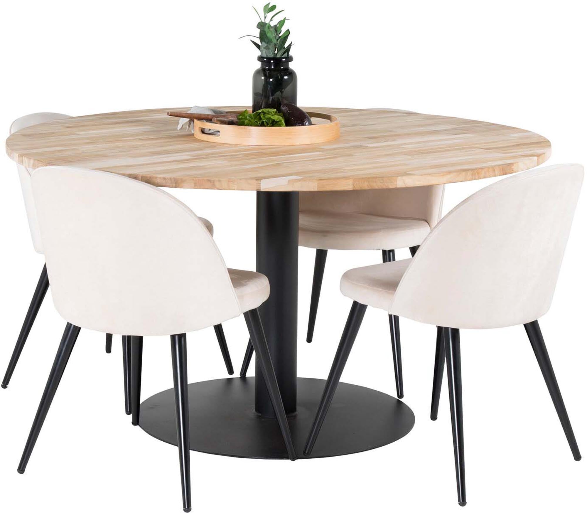 Cirebon Esszimmerset: Stilvolles Teakholz und luxuriöser Samt vereinen sich für einladende Essmomente. Ideal für gesellige Runden!