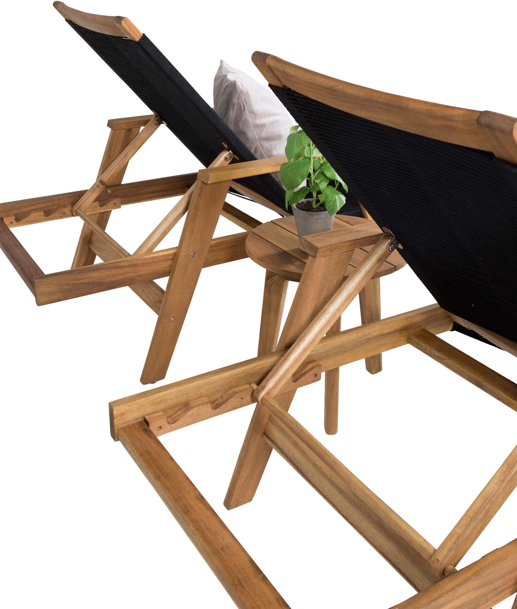 Stylische Little John Sonnenliege von Venture Home aus robustem Akazienholz und elegantem Seil – ideal für entspannte Sommertage im Freien.