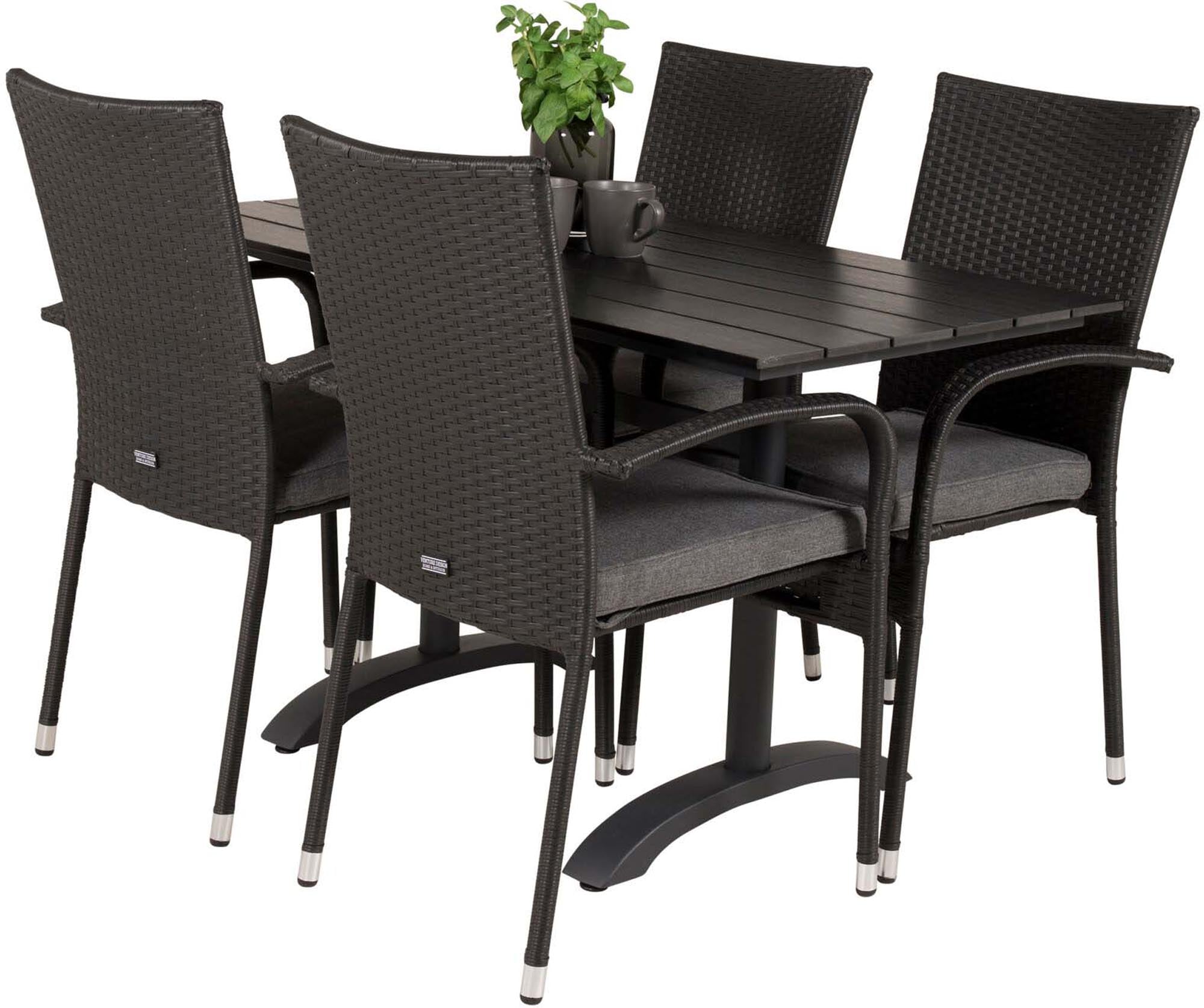 Modernes Denver Tischset + Anna 120cm für entspannte Terrassen.