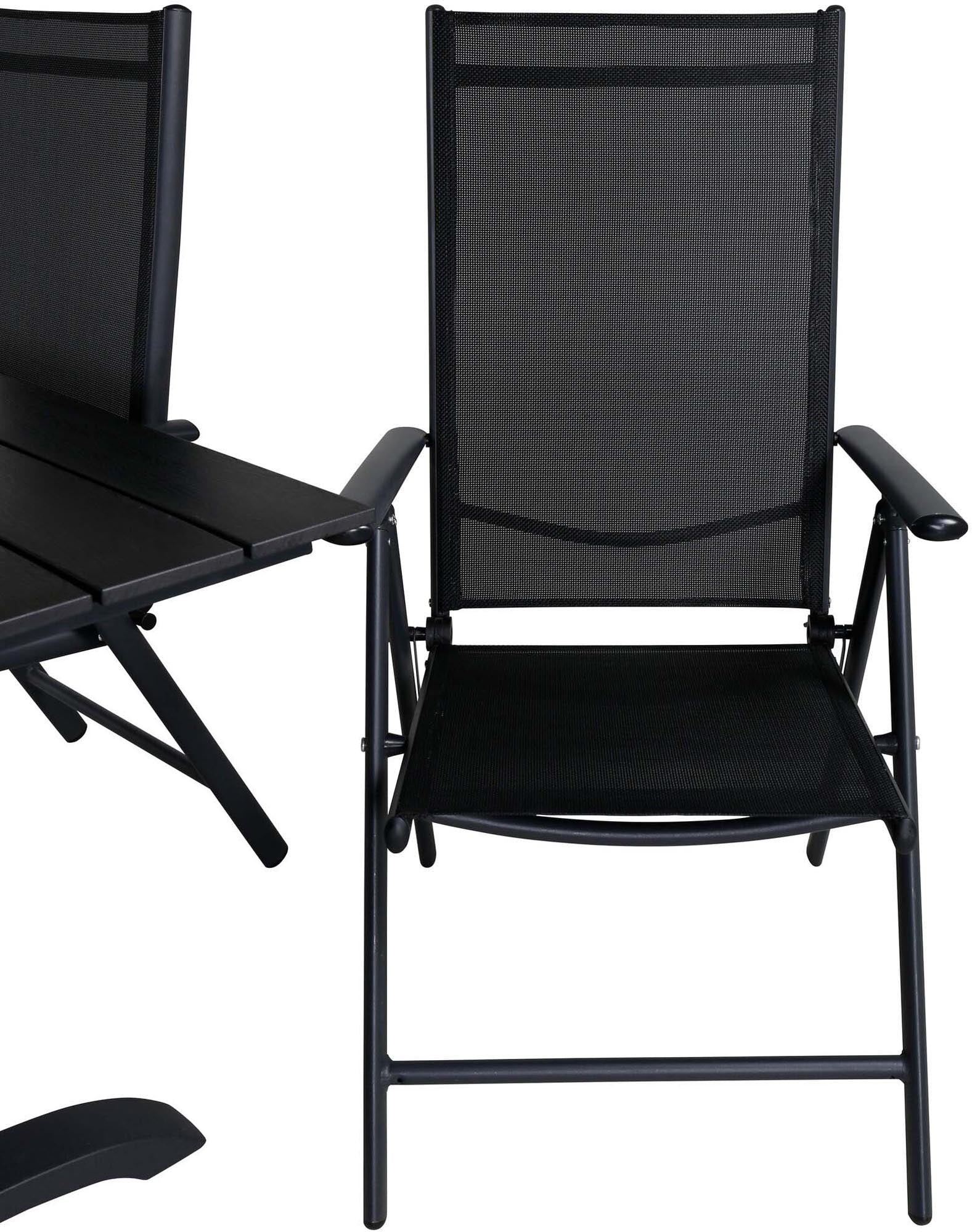 Elegantes Denver Tischset mit 4 Break-Stühlen für den Aussenbereich.