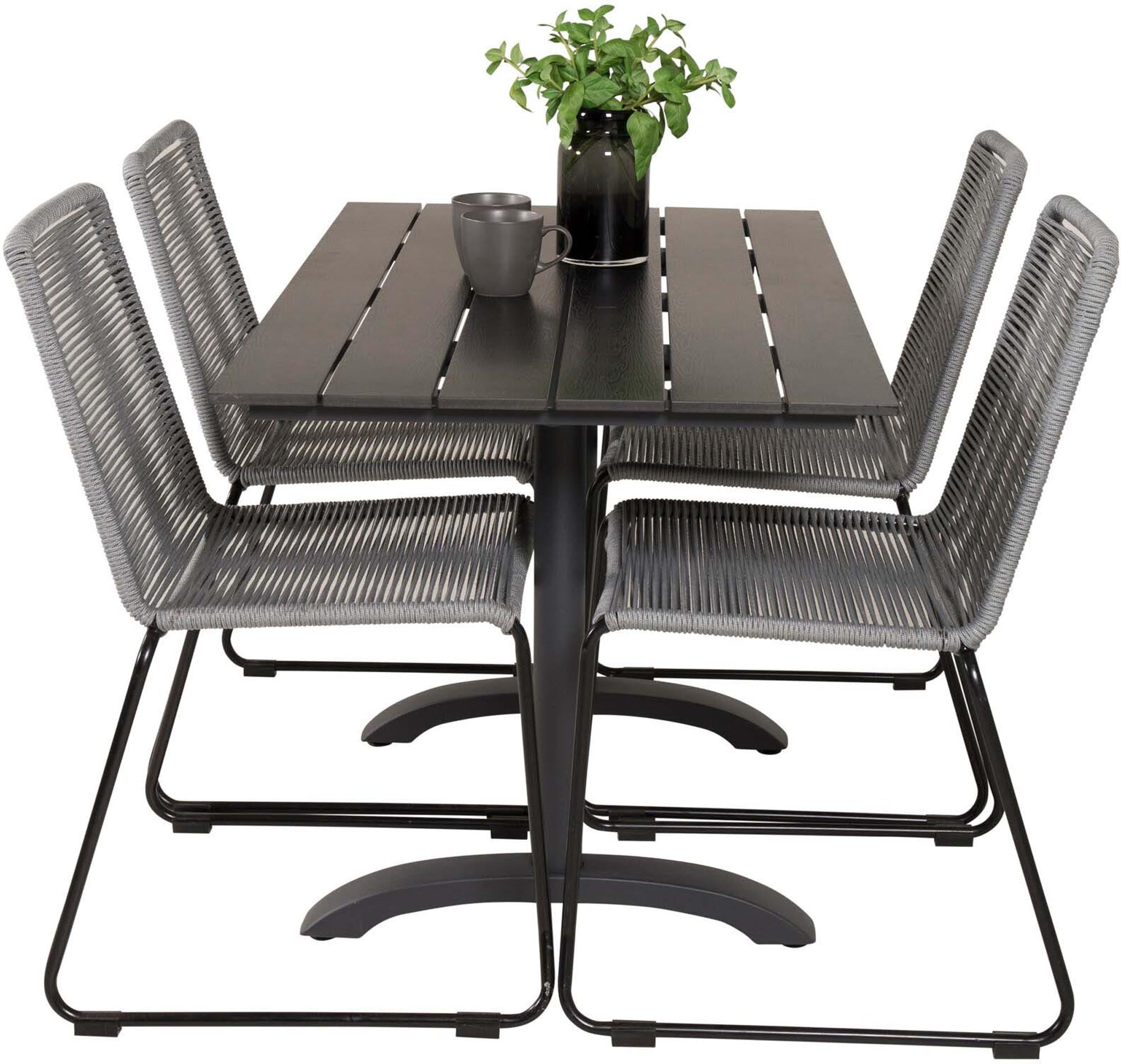 Denver Outdoor-Tischset + Lindos 120cm/4St. in Schwarz präsentiert im Onlineshop von KAQTU Design AG. Gartentischset ist von Venture Home
