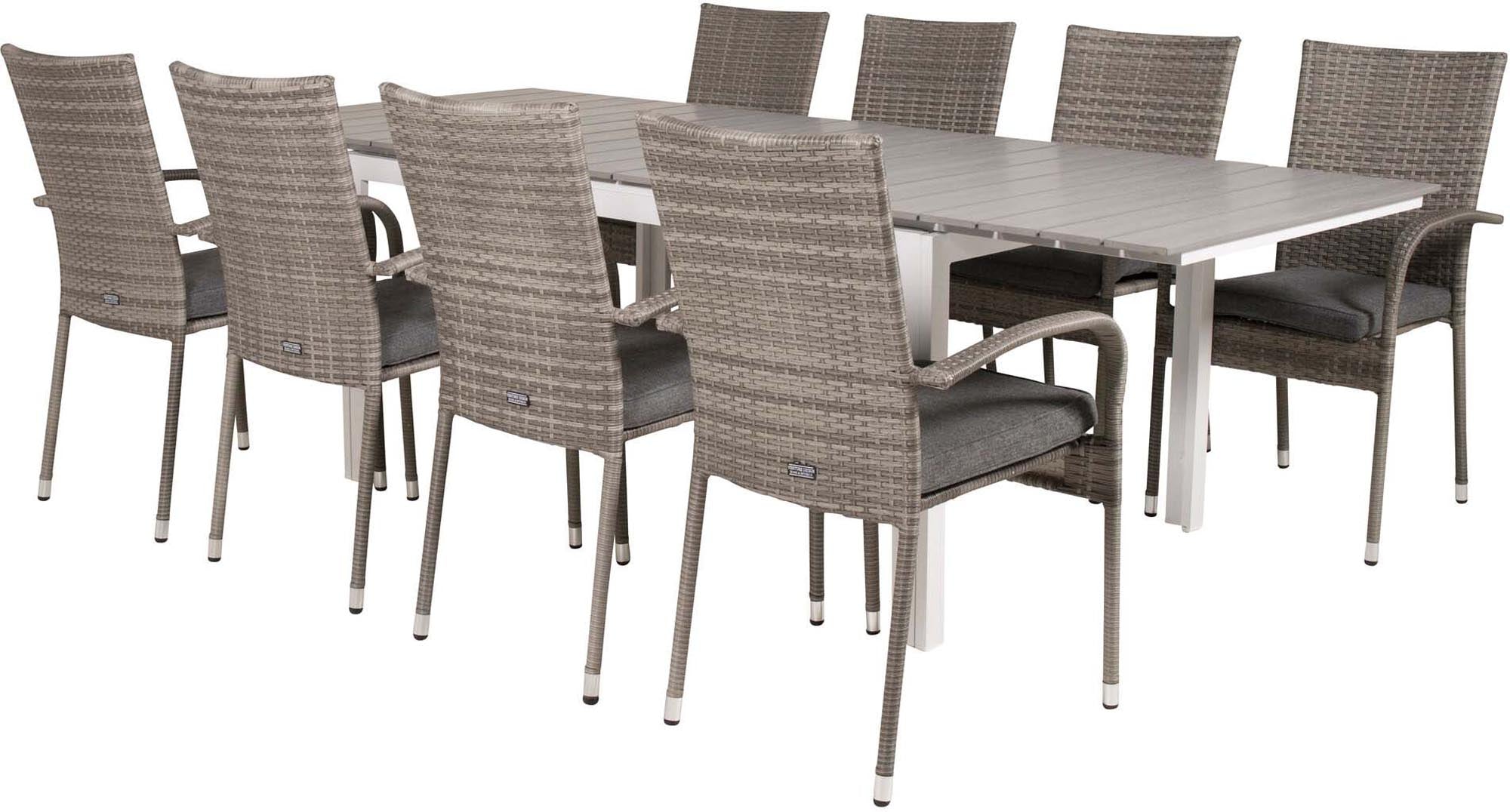 Levels Outdoor-Tischset ausziehbar + Anna 160cm/8St. in Grau präsentiert im Onlineshop von KAQTU Design AG. Gartentischset ist von Venture Home