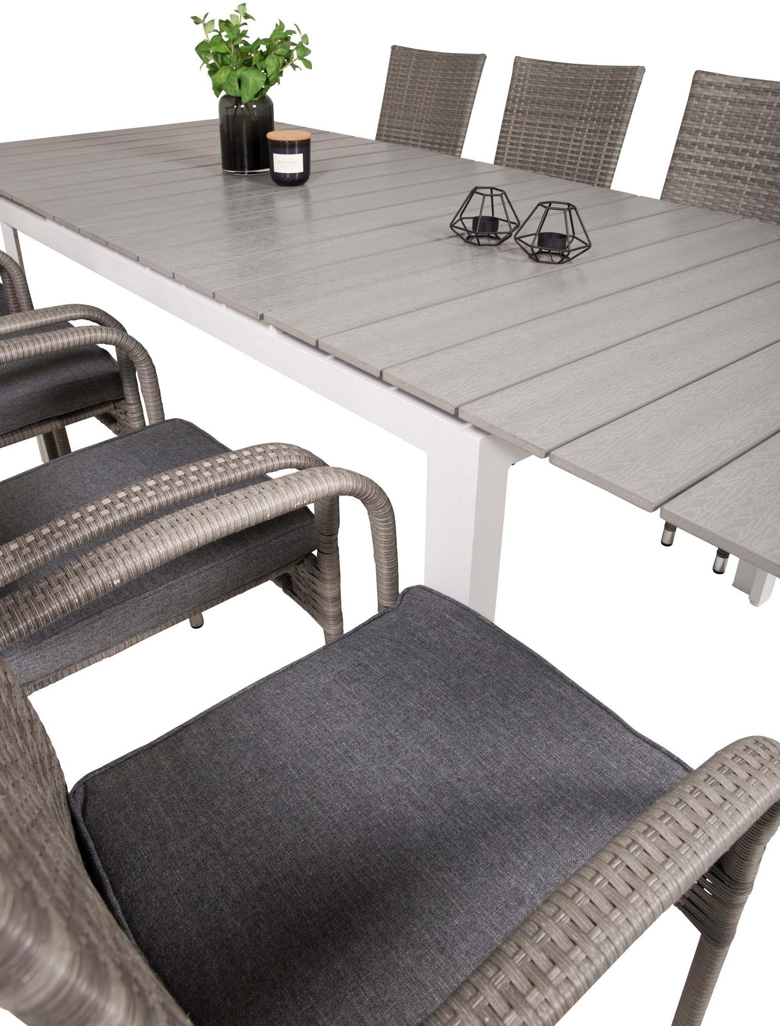 Levels Outdoor-Tischset ausziehbar + Anna 160cm/8St. in Grau präsentiert im Onlineshop von KAQTU Design AG. Gartentischset ist von Venture Home