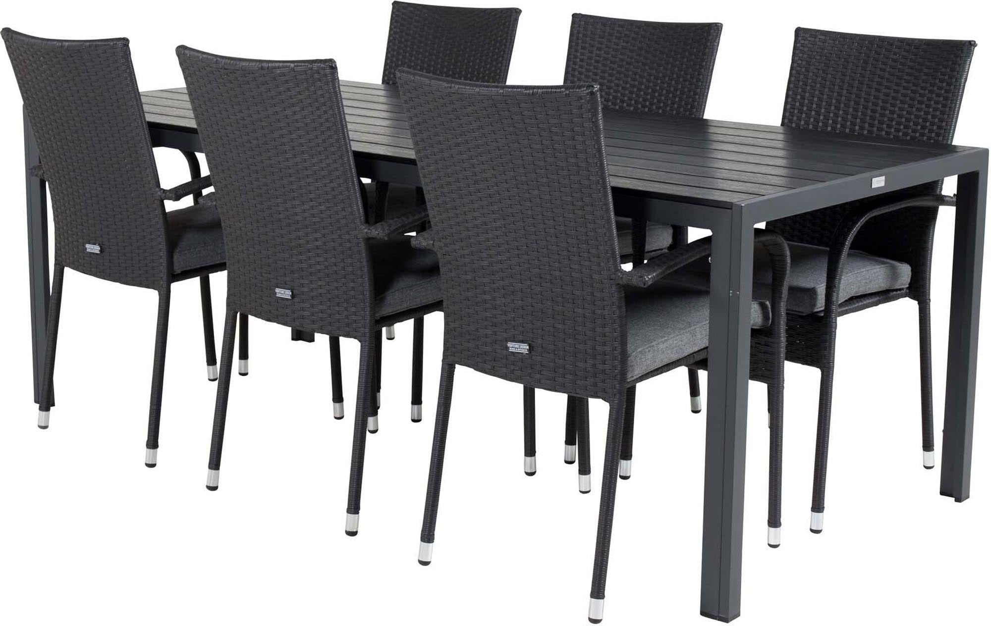 Break Outdoor-Tischset + Anna 205cm/6St. in Schwarz präsentiert im Onlineshop von KAQTU Design AG. Gartentischset ist von Venture Home