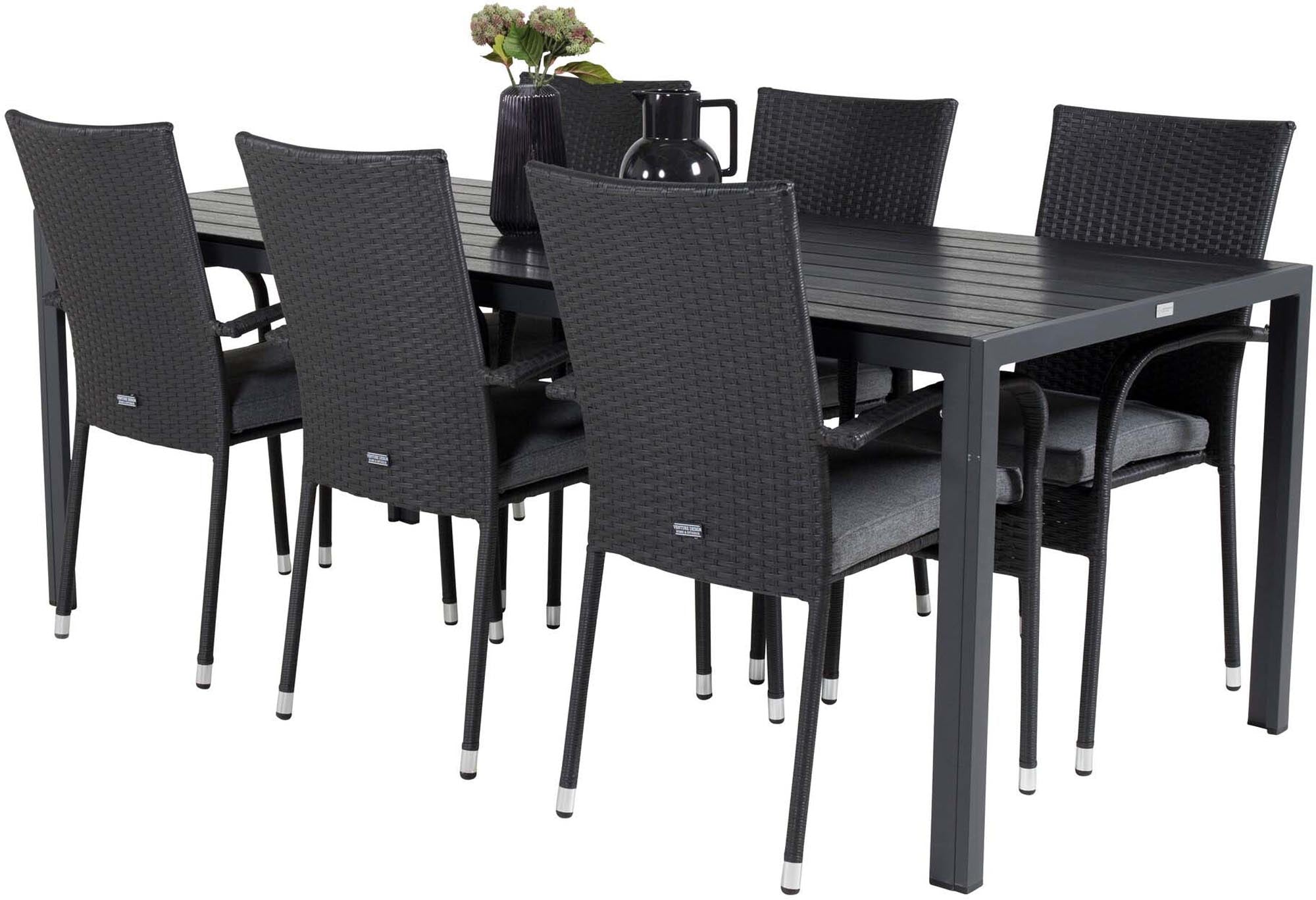 Break Outdoor-Tischset + Anna 205cm/6St. in Schwarz präsentiert im Onlineshop von KAQTU Design AG. Gartentischset ist von Venture Home