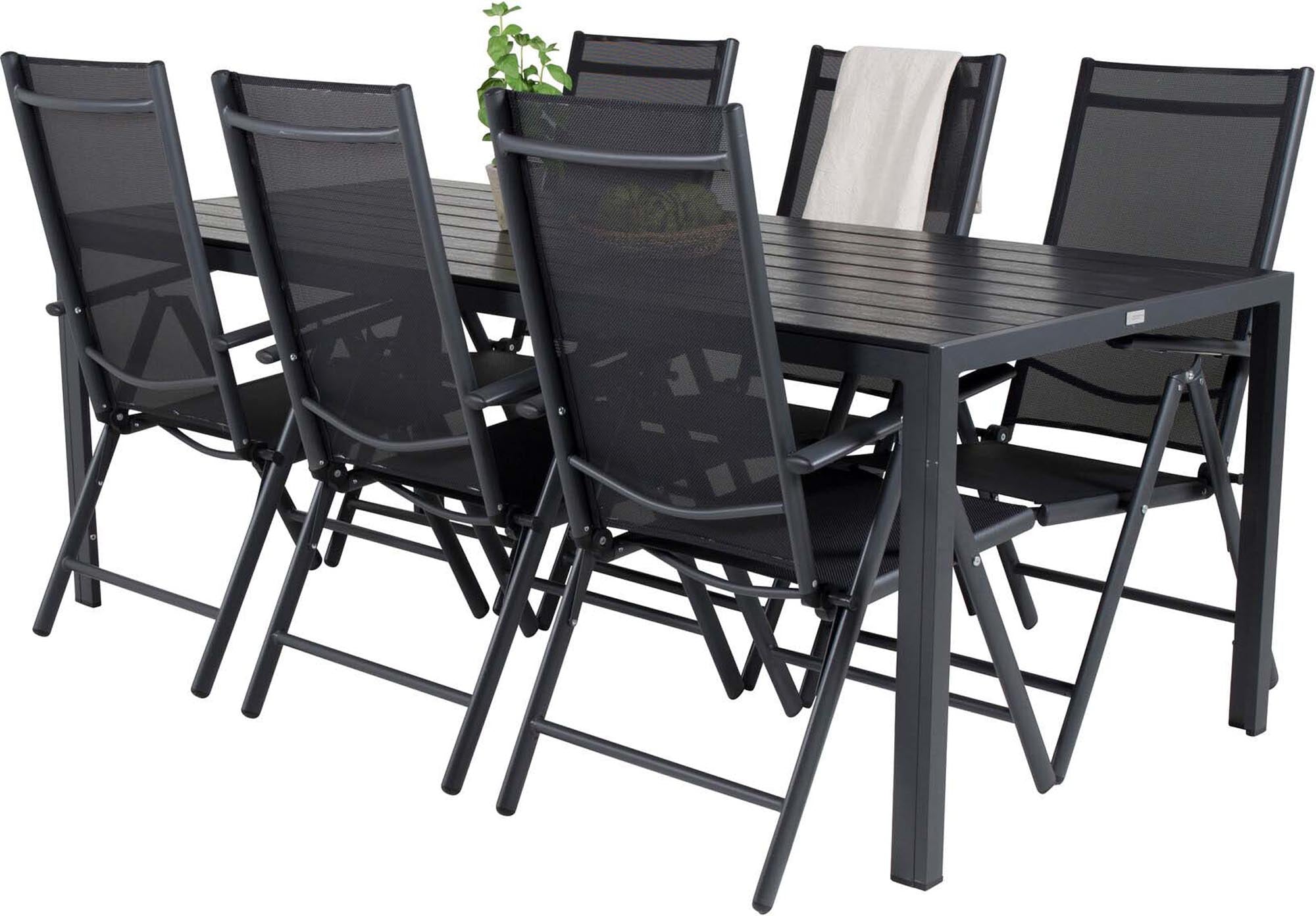 Break Outdoor-Tischset 205cm/6St. in Schwarz präsentiert im Onlineshop von KAQTU Design AG. Gartentischset ist von Venture Home