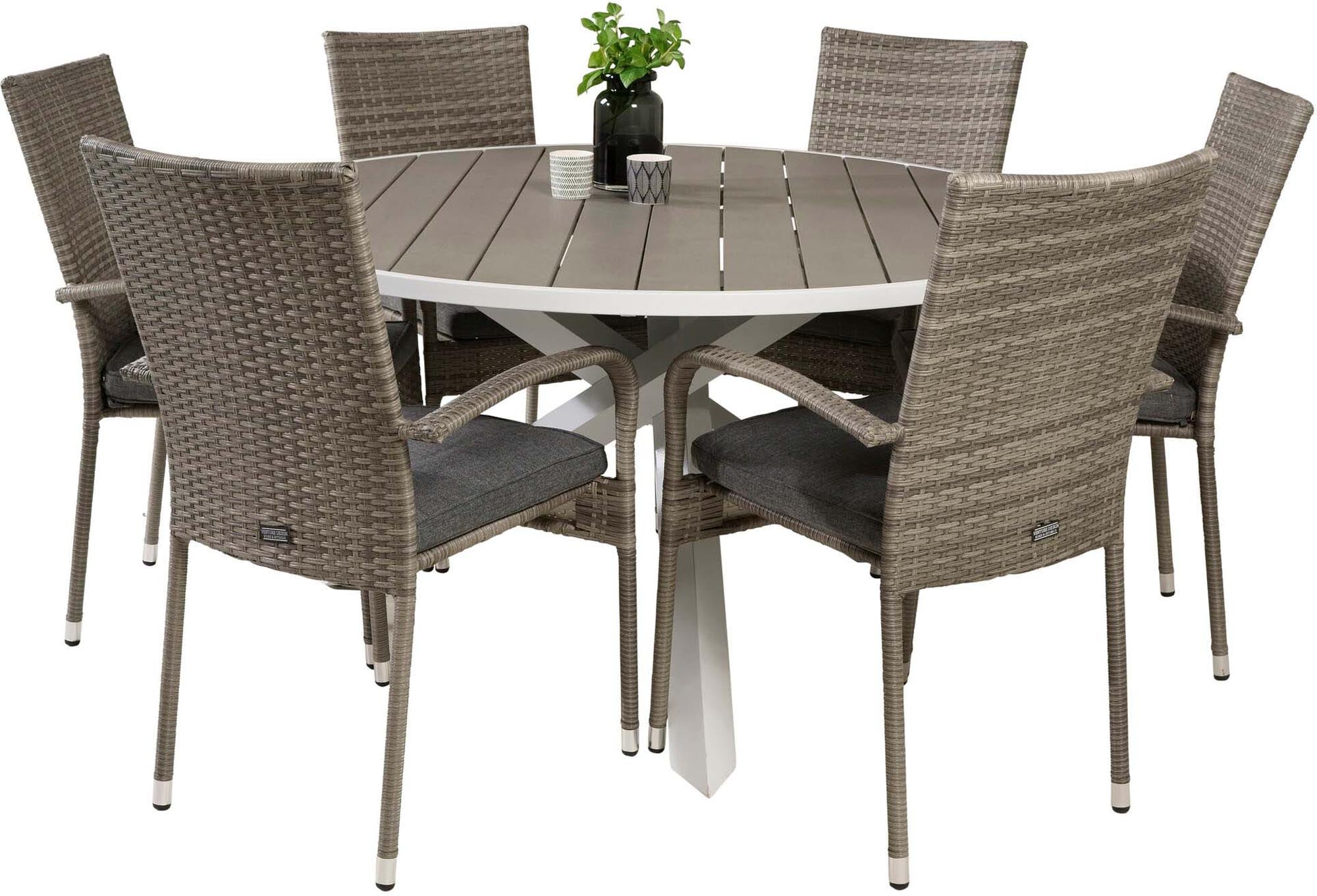 Parma Outdoor-Tischset + Anna ⌀140cm/6St. in Grau präsentiert im Onlineshop von KAQTU Design AG. Gartentischset ist von Venture Home