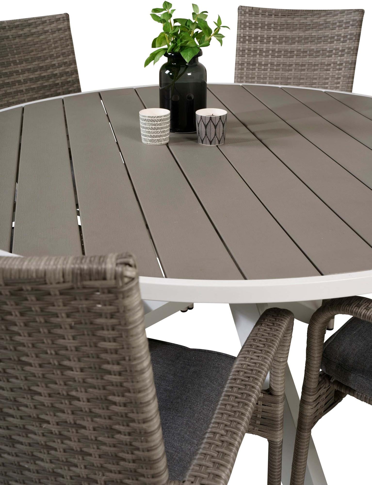 Parma Outdoor-Tischset + Anna ⌀140cm/6St. in Grau präsentiert im Onlineshop von KAQTU Design AG. Gartentischset ist von Venture Home