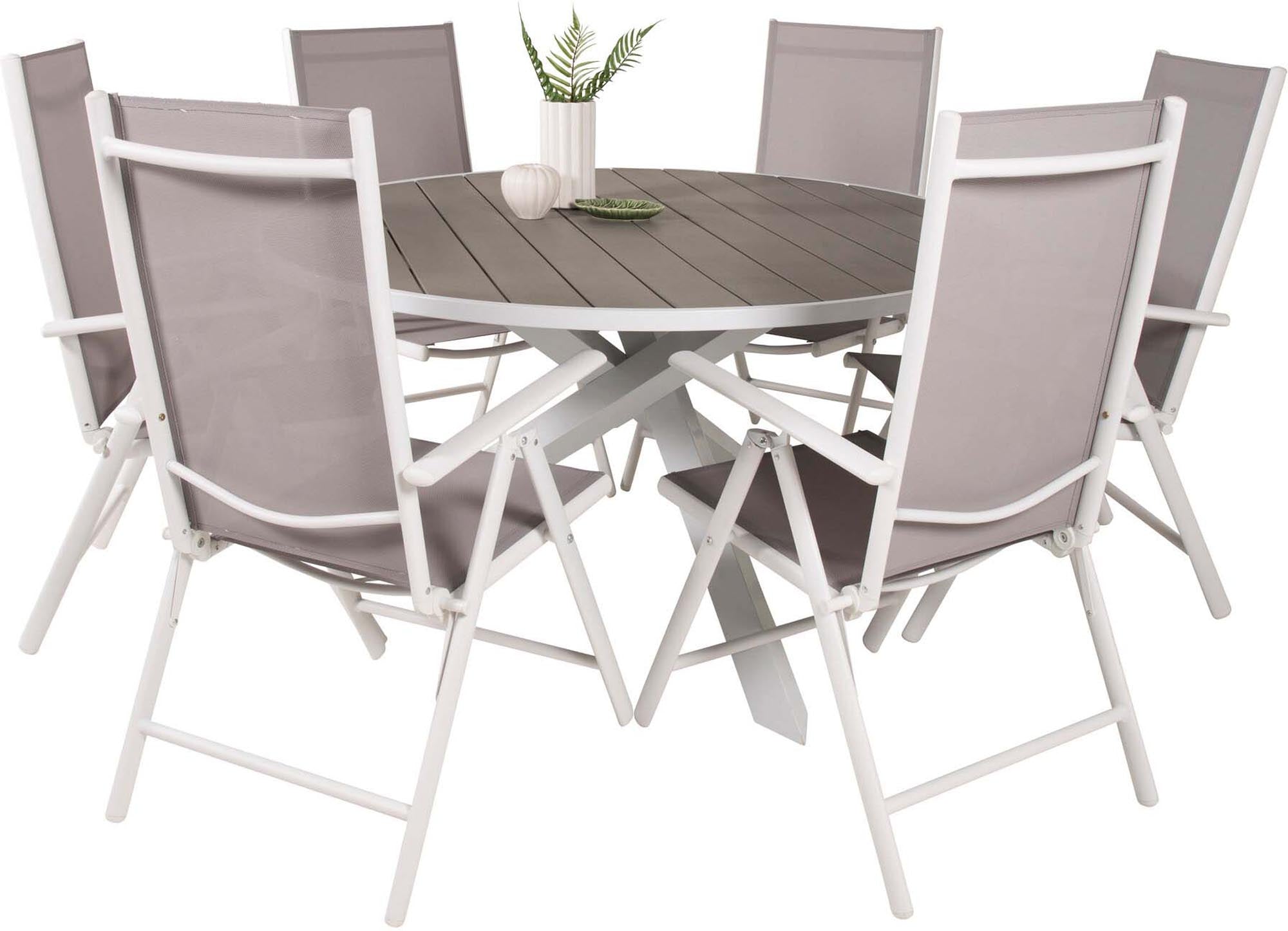 Elegantes Parma Outdoor-Tischset für 6 Personen, ideal für Garten und Terrasse. Wetterfest, robust und klappbare Stühle für Flexibilität.