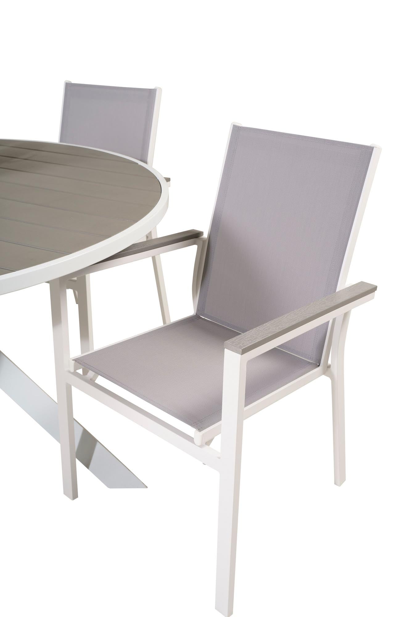 Parma Gartentisch +Parma Arm Stuhl (stapelbar) in Grau Weiss präsentiert im Onlineshop von KAQTU Design AG. Gartentischset ist von Venture Home